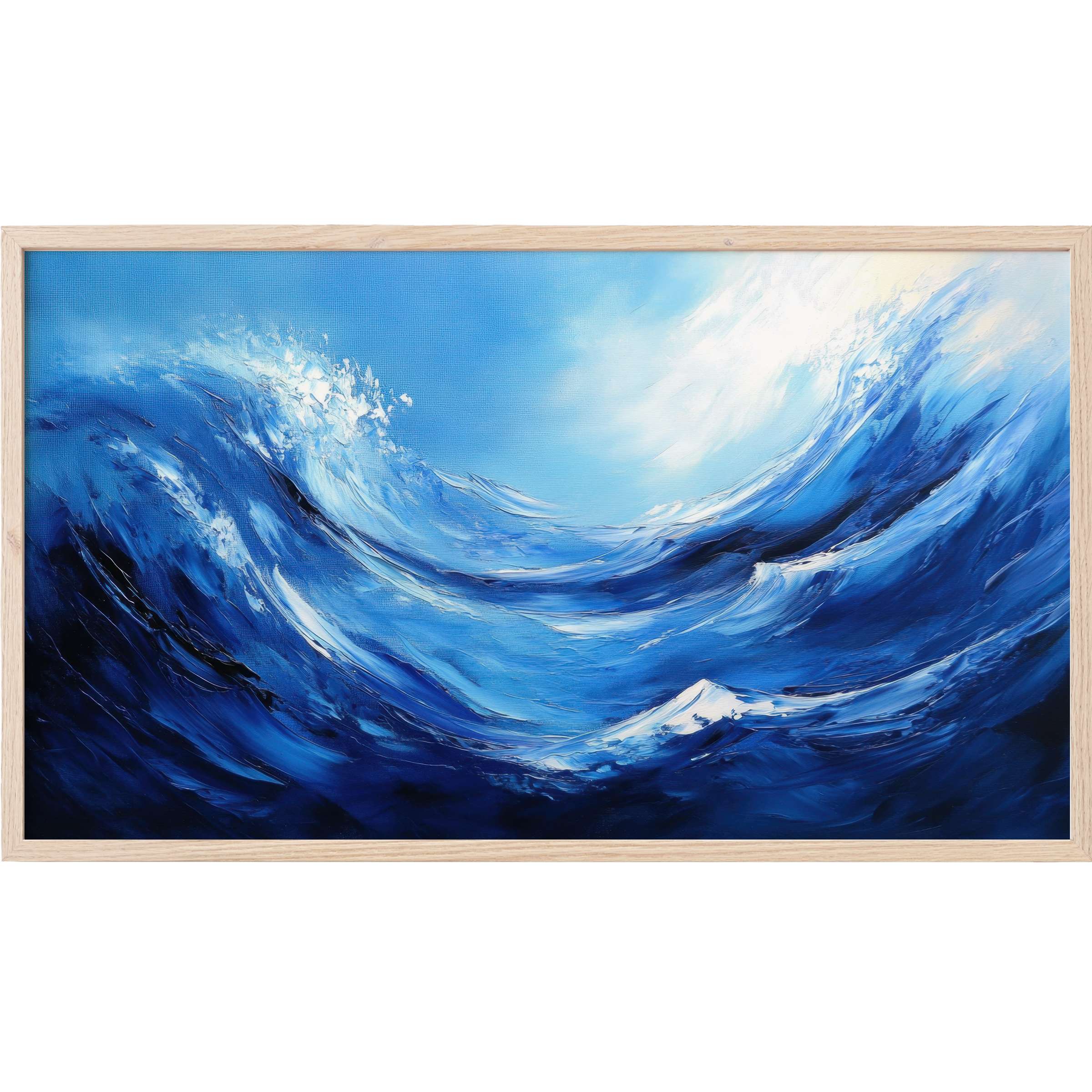 Dynamic ocean wave in deep blues and whites with textured brushstrokes, perfect modern Frame TV Art