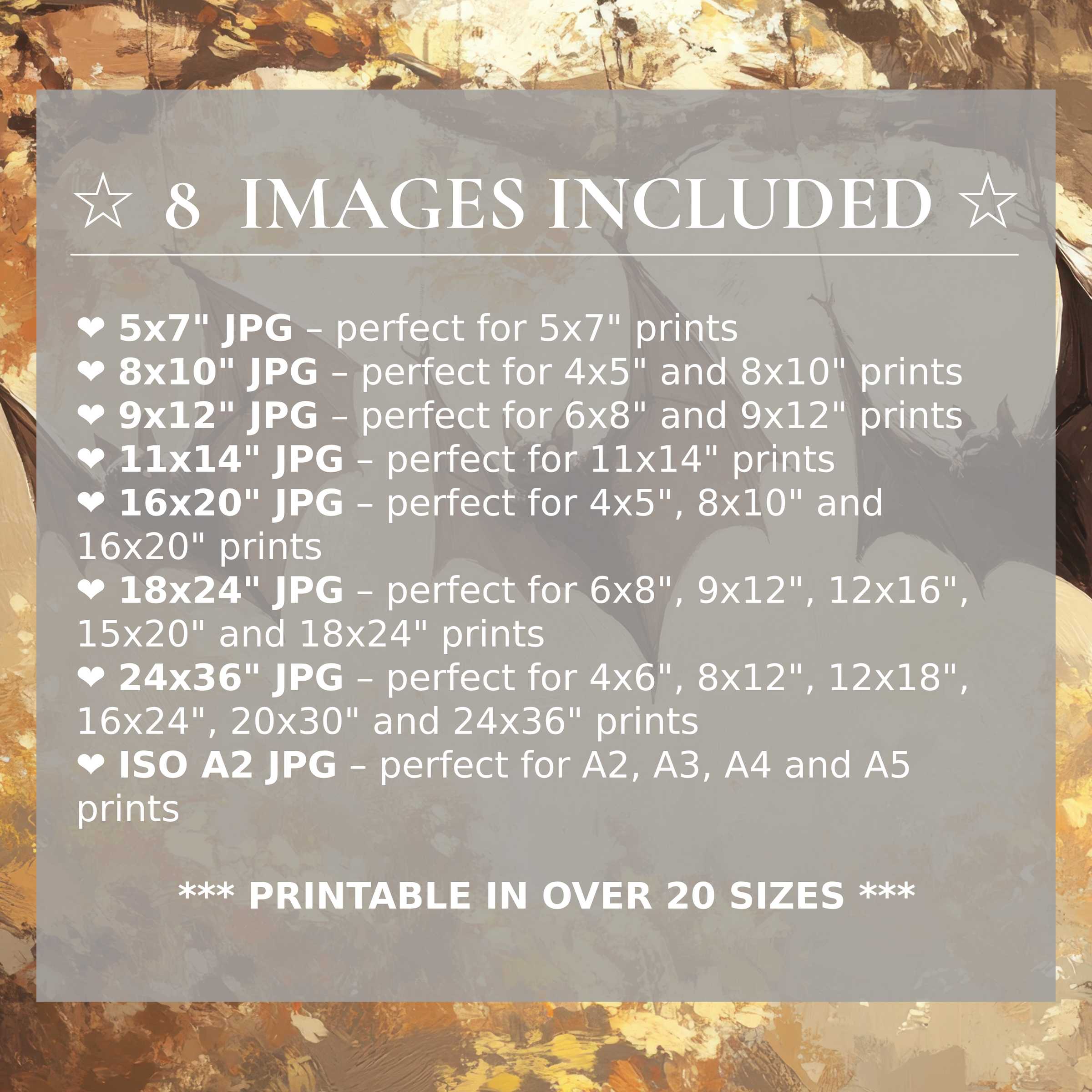 Halloween digital print radiates rich amber and deep charcoals, delivering bold warmth and versatile elegance in 8 premium sizes included