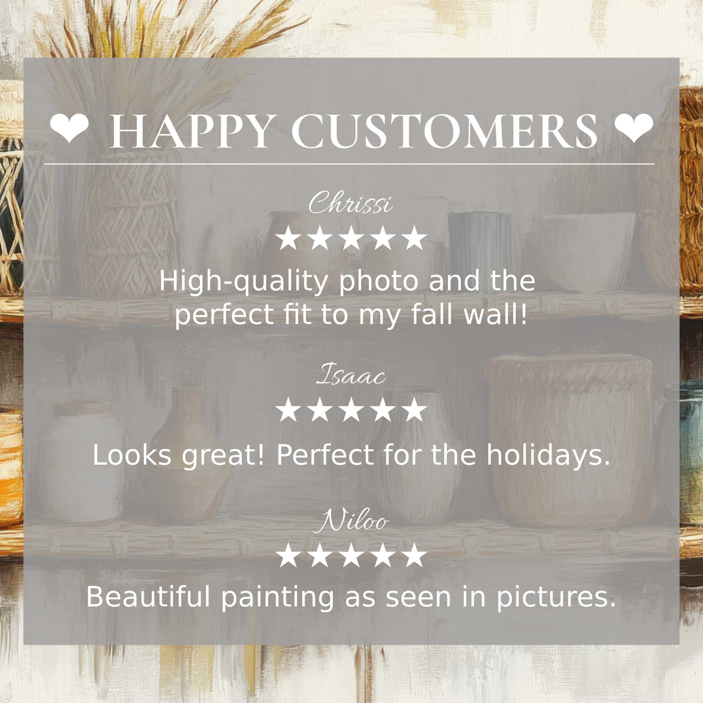 boho art for Frame TV with abstract earthy tones, showcasing happy customer reviews and elegant, trustworthy design