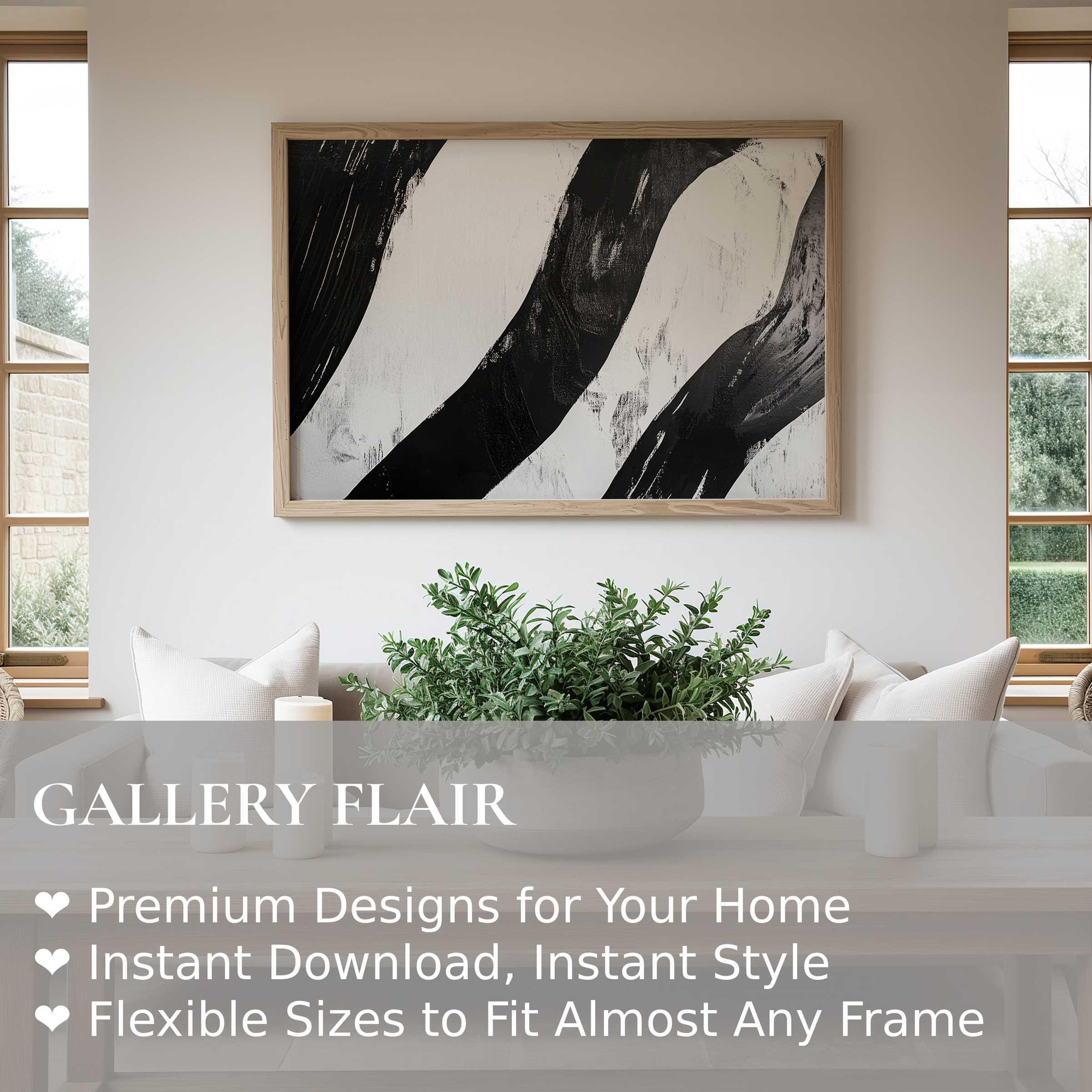 Black and white wall art print featuring bold abstract strokes, enhancing minimalist, modern living spaces with striking gallery flair