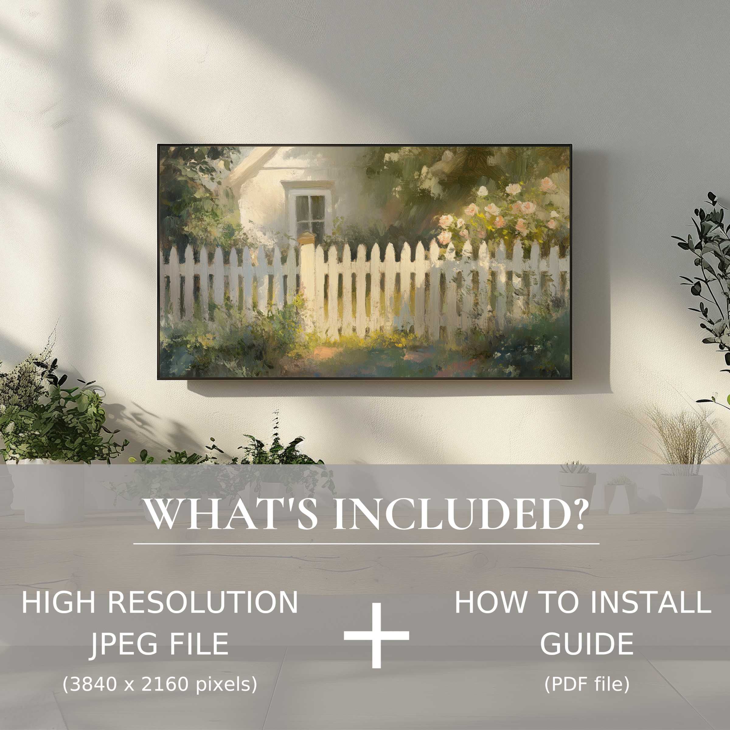 Elegant farmhouse digital TV art download effortlessly enhances modern living spaces with high-res ease and timeless charm