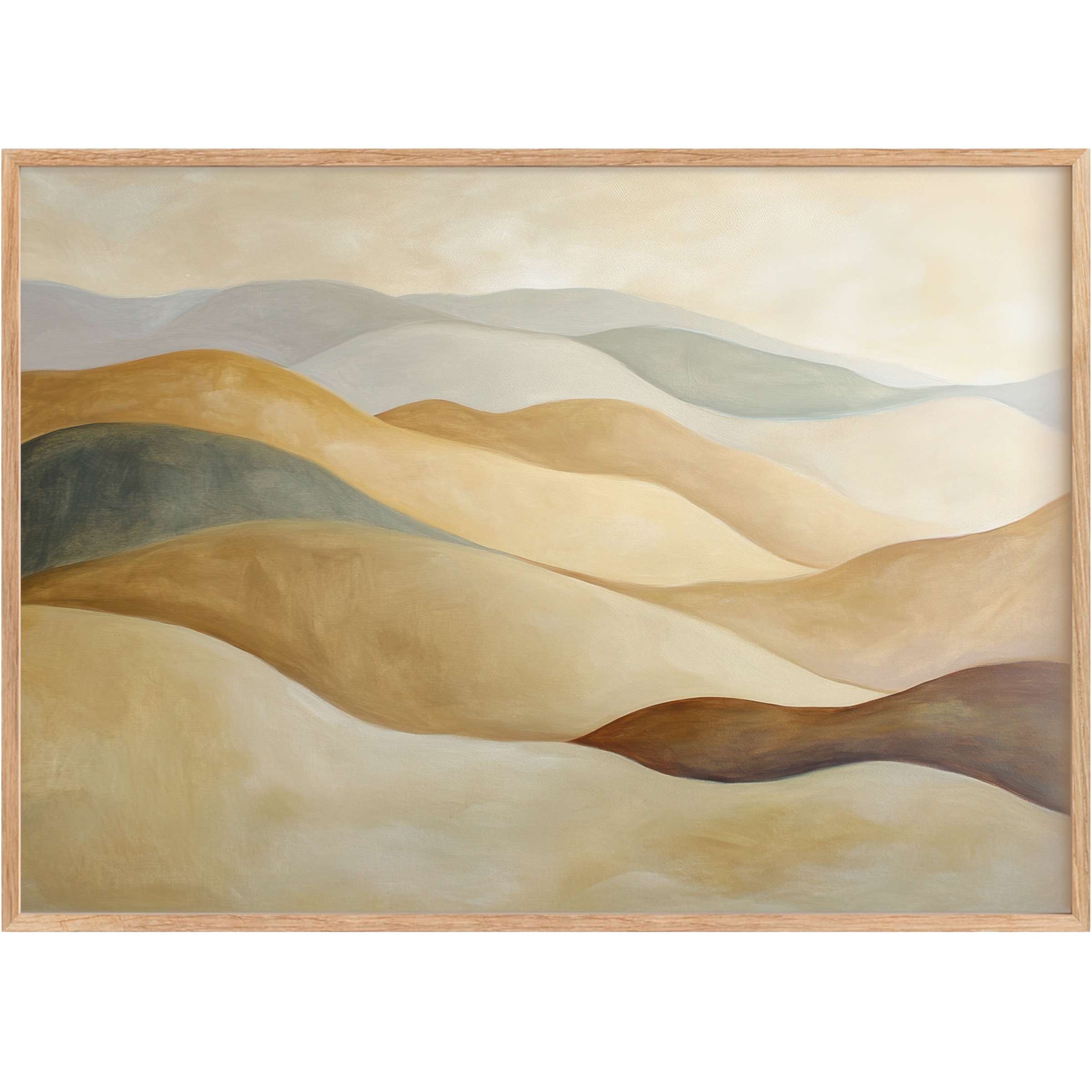 Neutral printable wall art featuring serene, flowing hills in warm beige and soft gray tones, evoking calm and timeless elegance