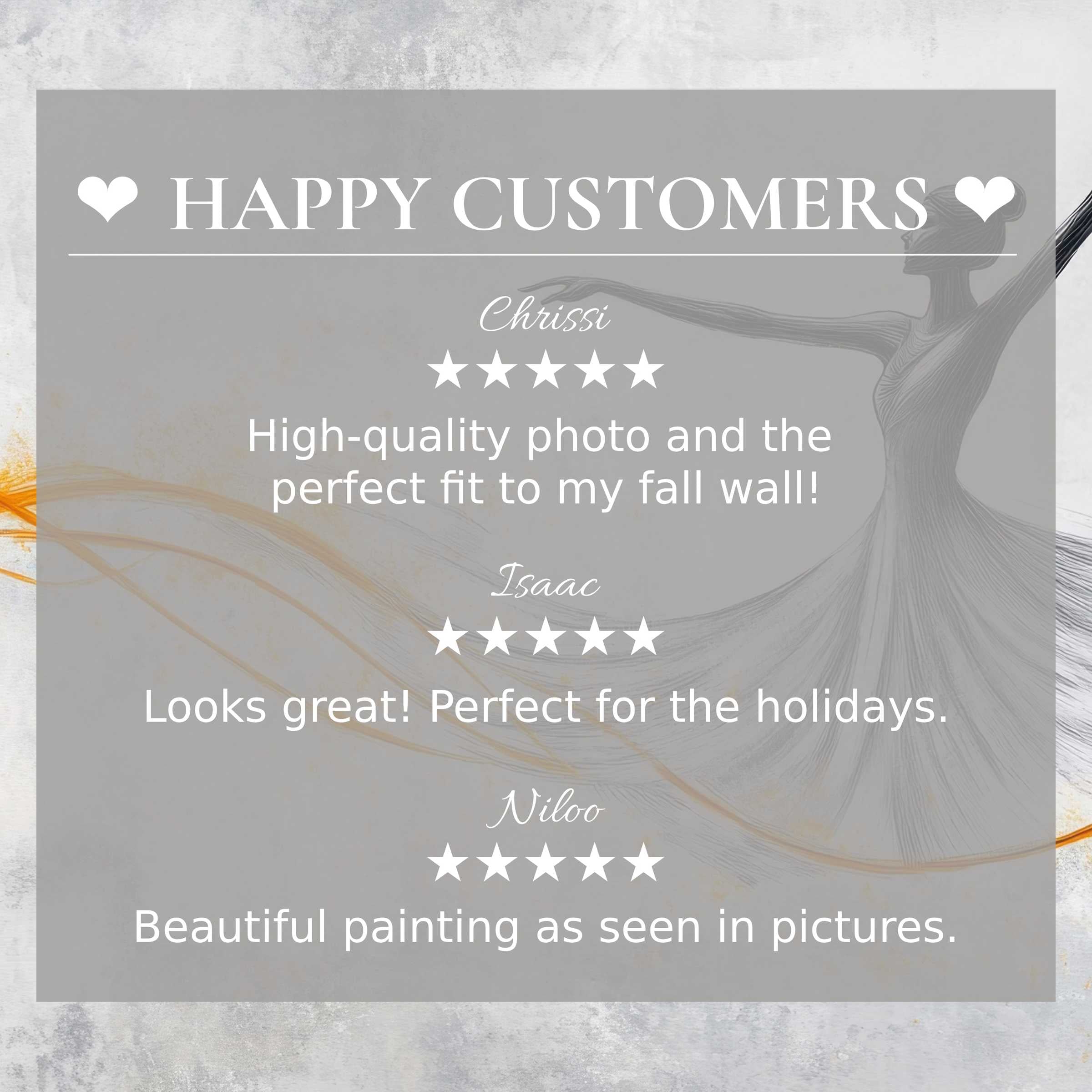 Minimalist art for Frame TV with abstract sunset hues, highlighting happy customer reviews and elegant design trust