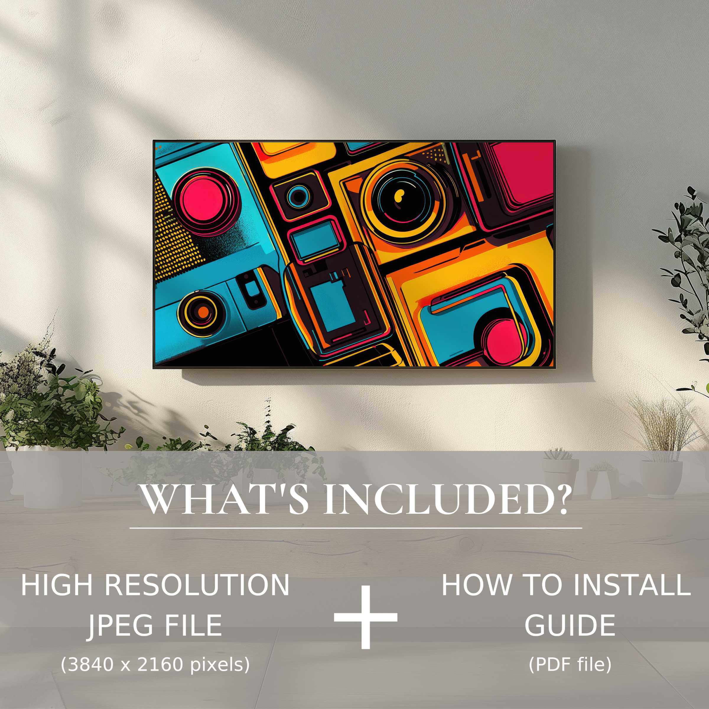 Elegant pop art digital TV art download brightens modern living spaces with easy digital use and vibrant style