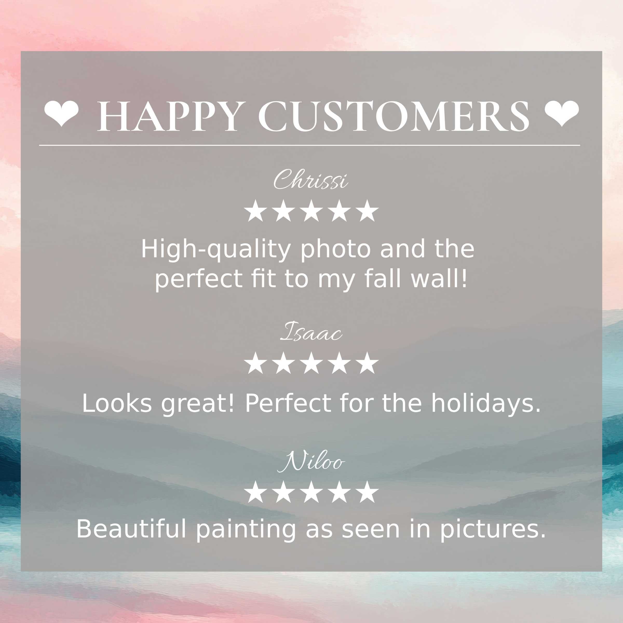 Modern art for Frame TV with abstract sunset hues; happy customer reviews build trust and showcase elegant style