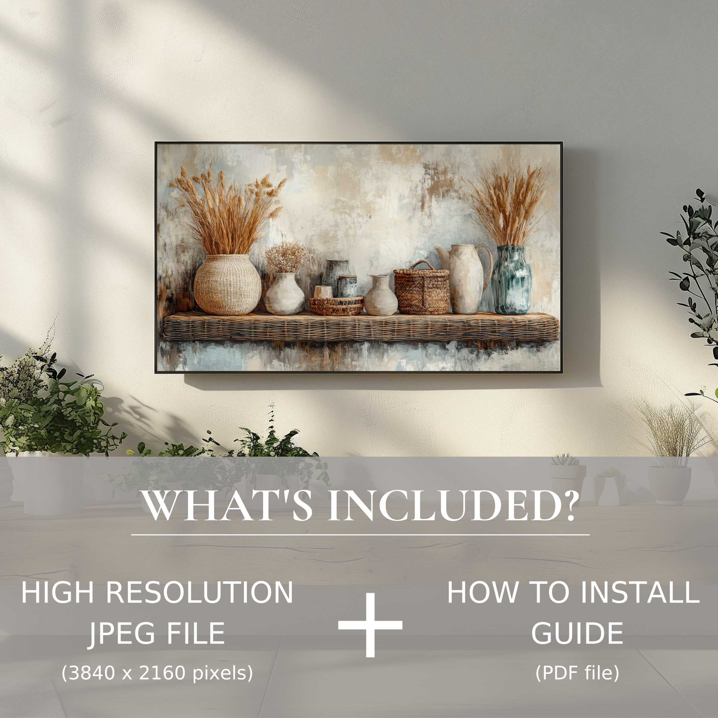 Boho digital TV art download enhances living spaces with easy digital use and timeless, elegant decor