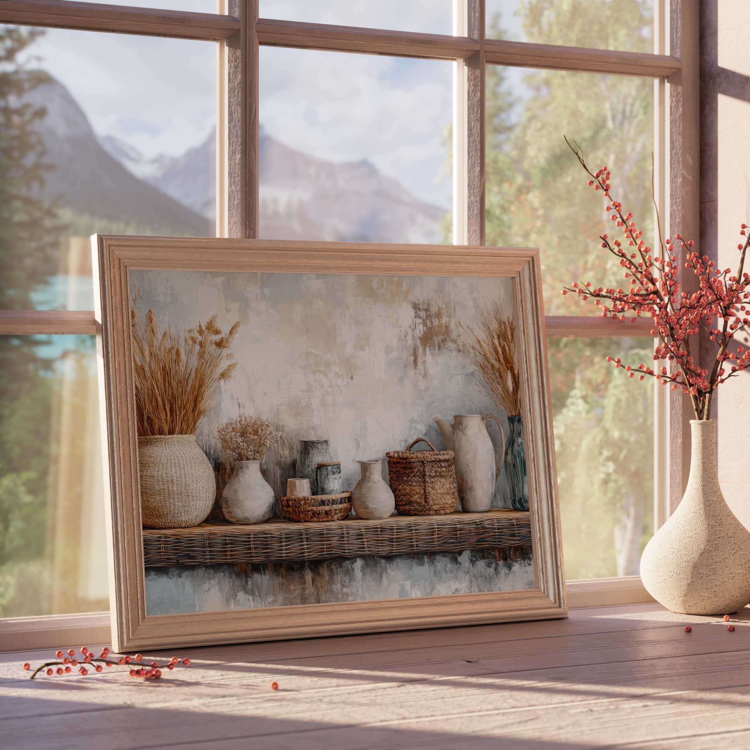 Boho downloadable art capturing warm neutrals and natural textures, perfect for enhancing serene, curated bohemian interiors