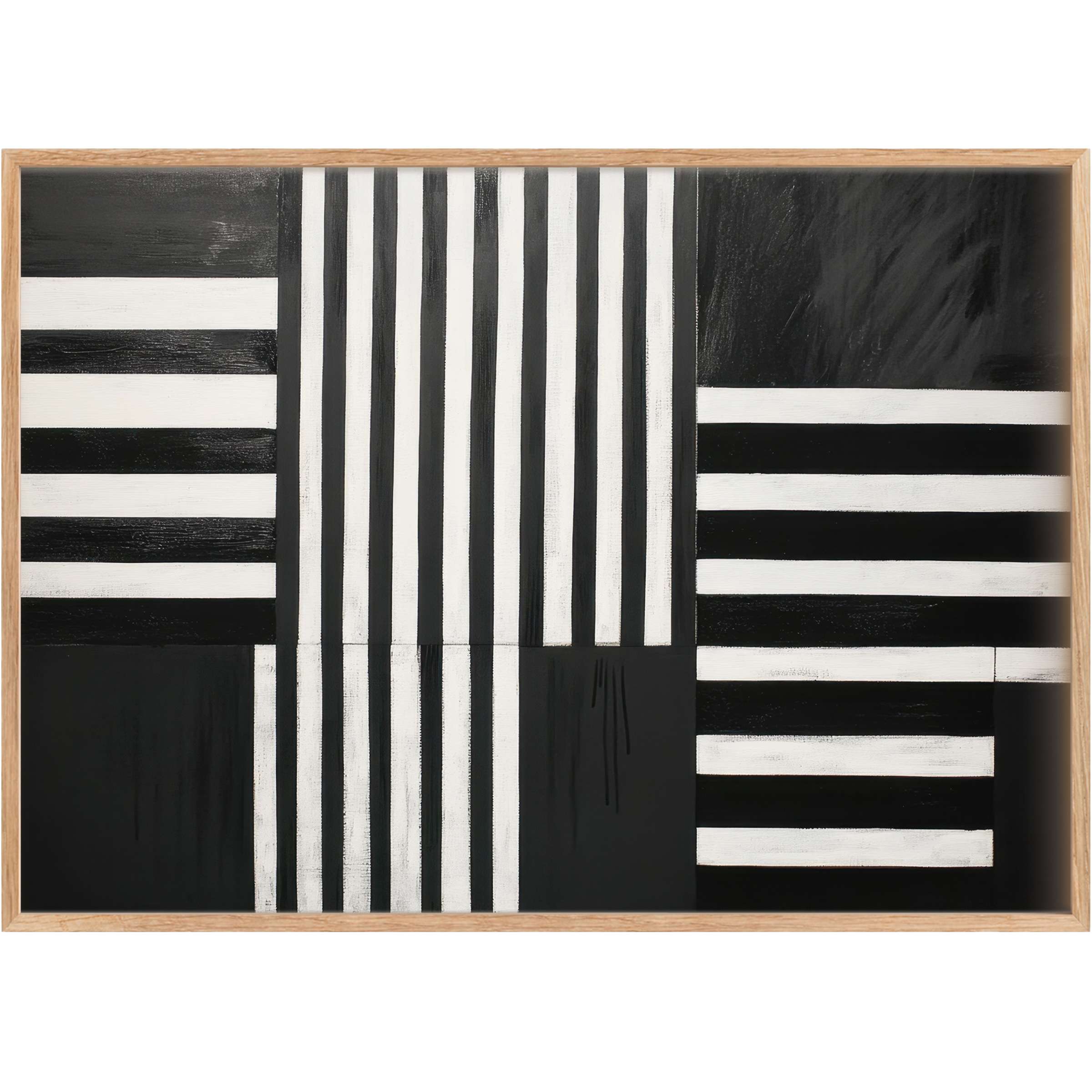 Bold black and white printable wall art with striking vertical and horizontal stripes, elevating interiors with a modern, sophisticated edge