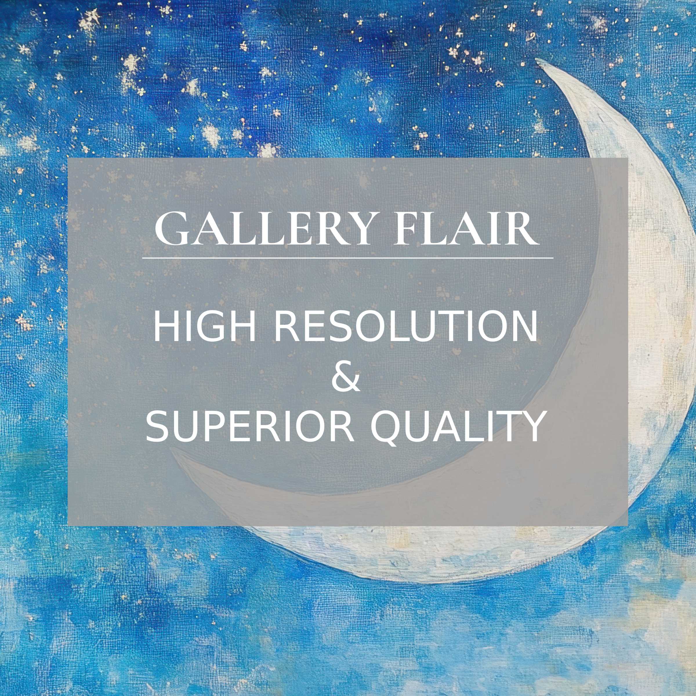 Calming nursery printable art featuring a serene crescent moon in a radiant star-speckled sky, crafted with premium high-resolution detail