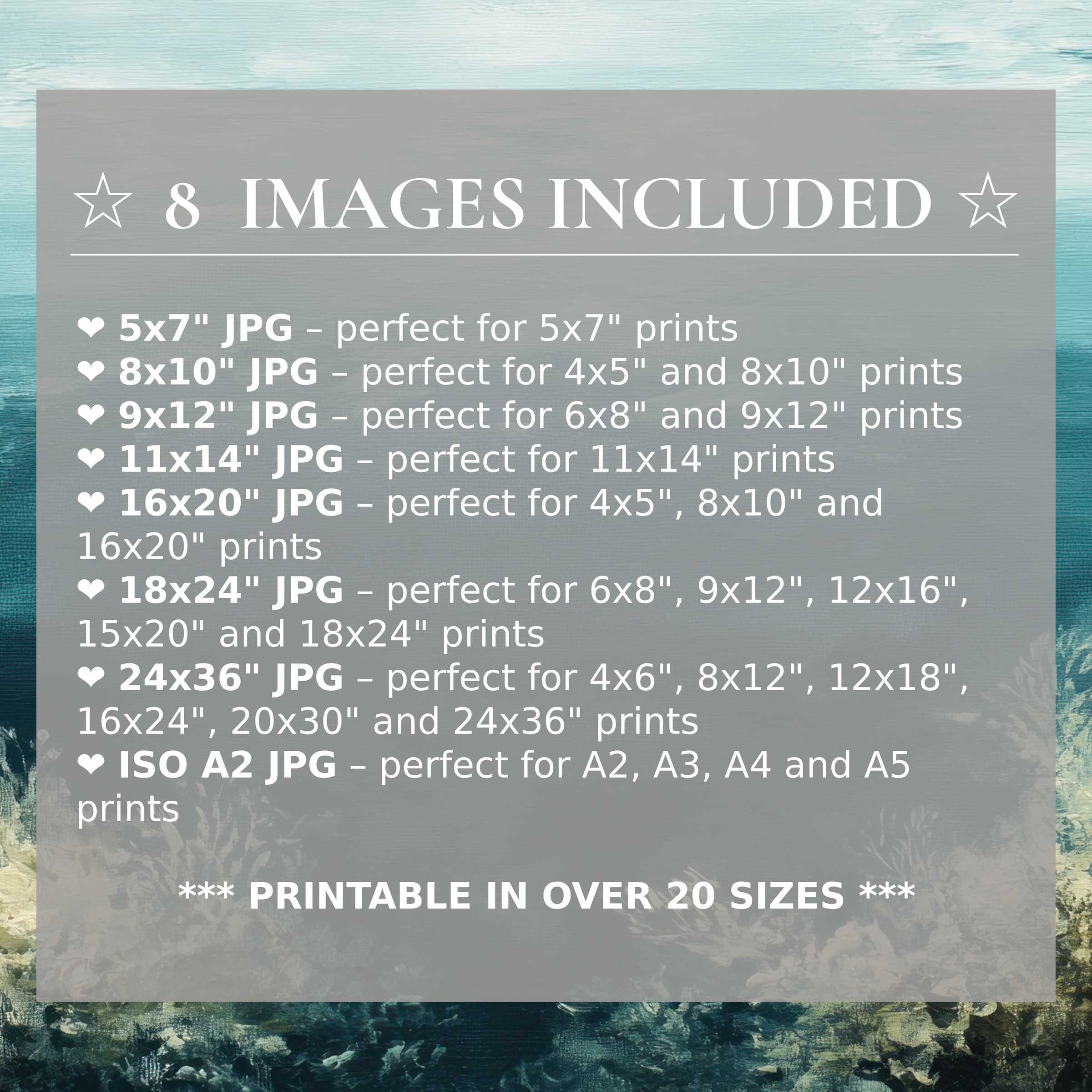 Radiant beach digital print in soothing aqua and sandy hues, delivered in 8 high-quality sizes to elevate chic modern interiors with effortless style and versatile elegance