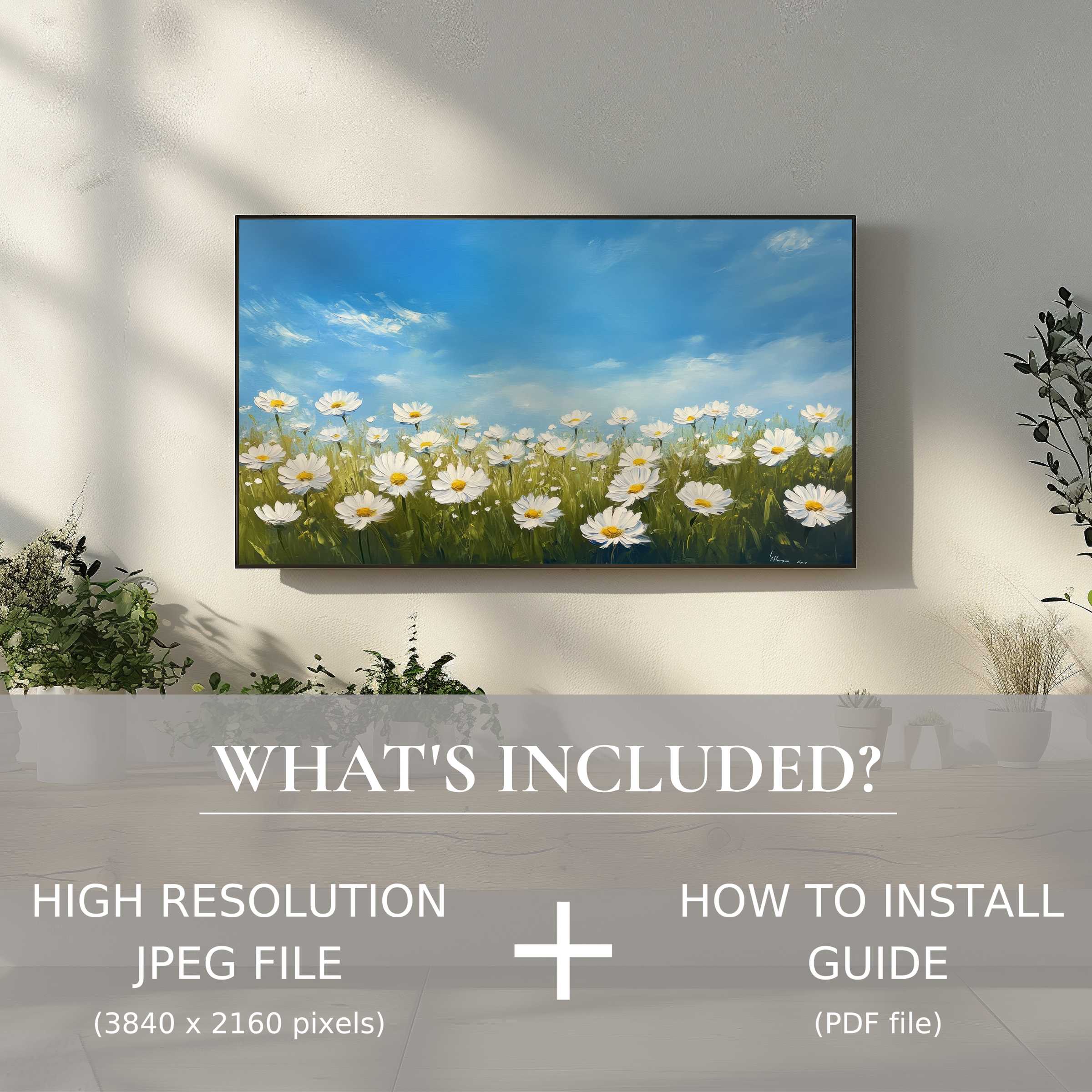 Elegant floral digital TV art download, easy to use, enhances modern living spaces with vibrant nature charm
