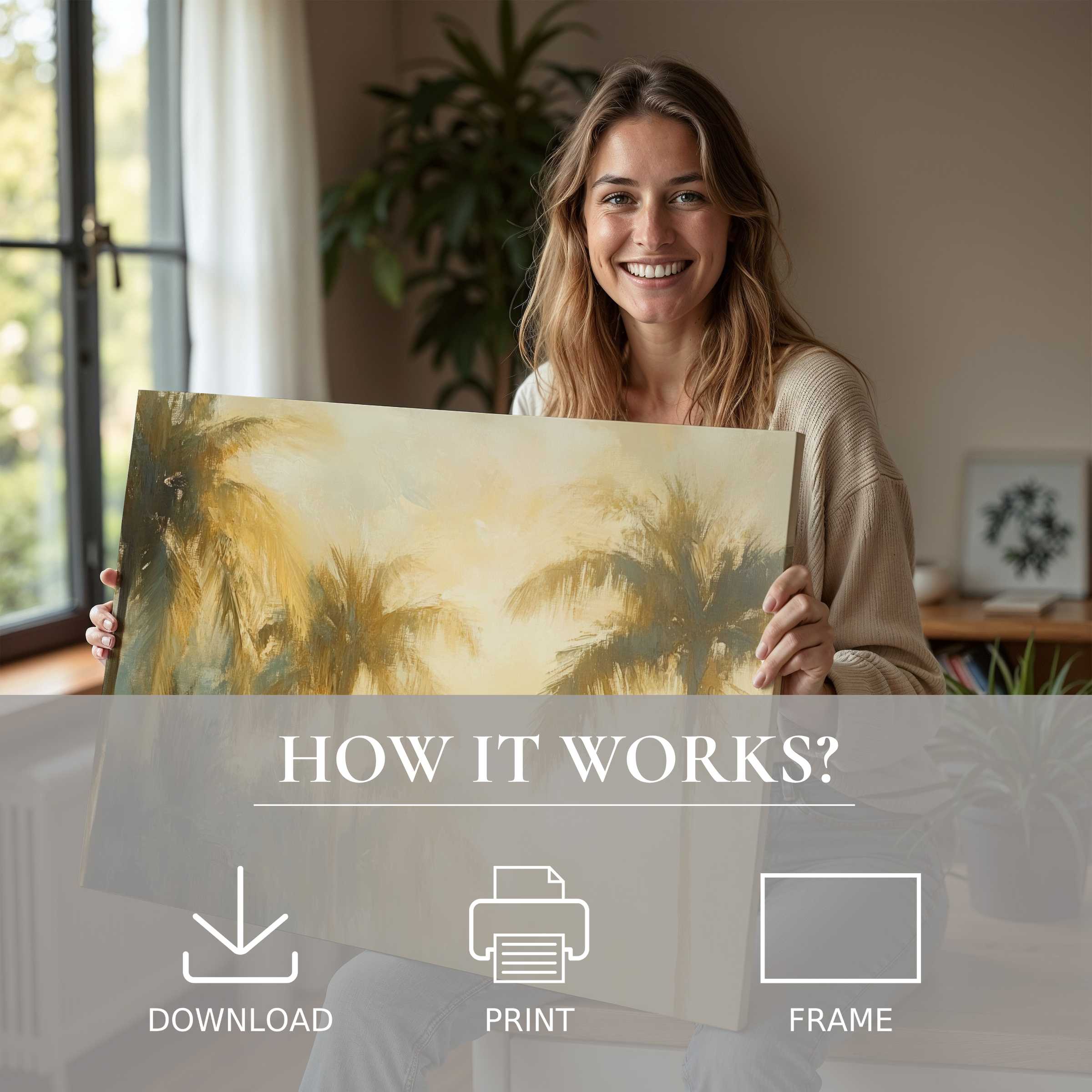 Bright summer digital art print enriches a modern home, evoking warmth and joyful connection through effortless elegance