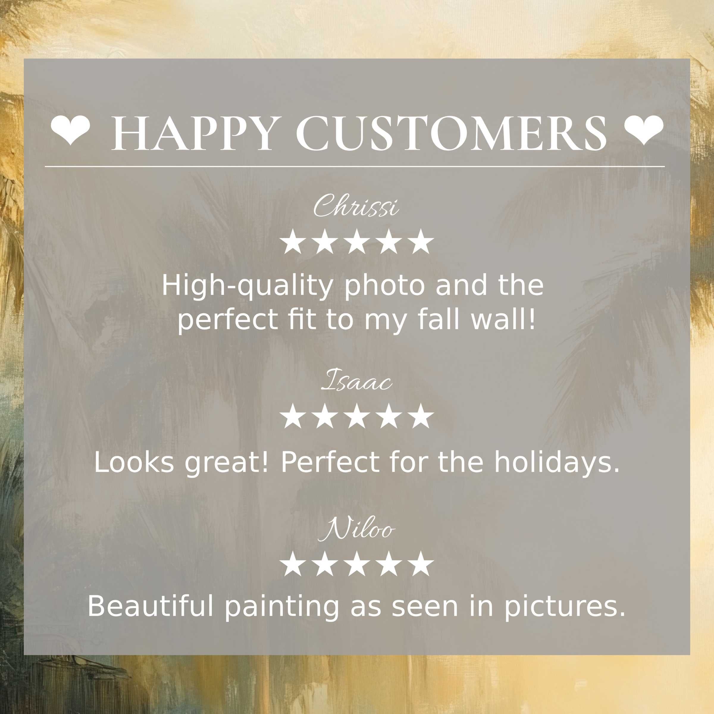 Happy customer reviews highlight trust and style with summer art for Frame TV, featuring abstract sunset hues