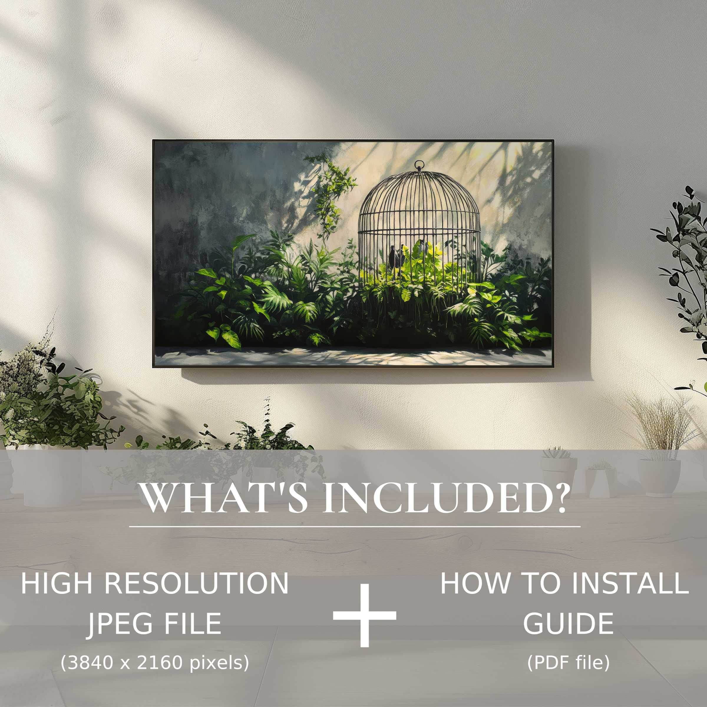 Stylish living room with street art digital TV art download, easy digital use enhances modern home ambiance