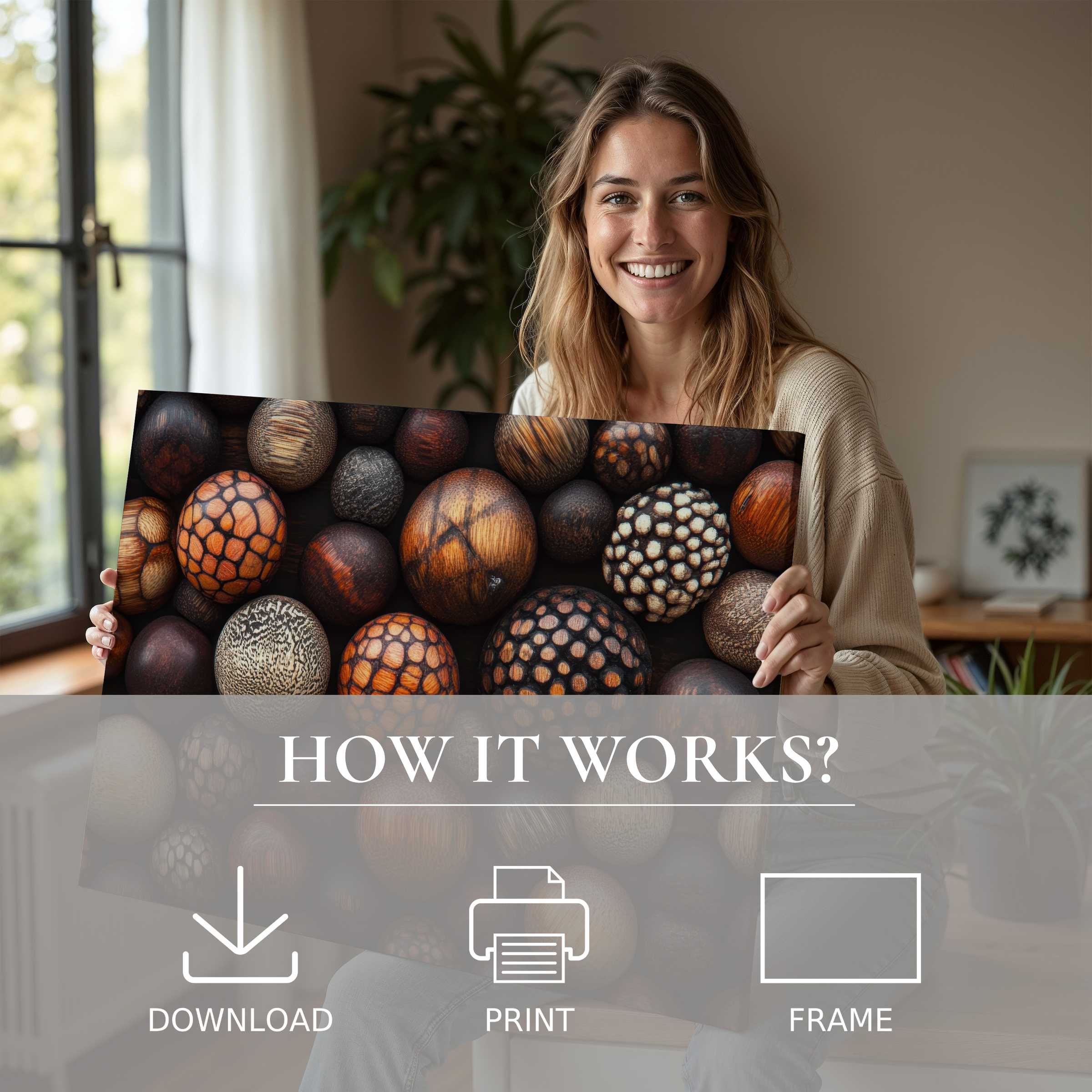 Warm, inviting boho digital art print embraced in a modern home, inspiring joy and effortless artistic connection