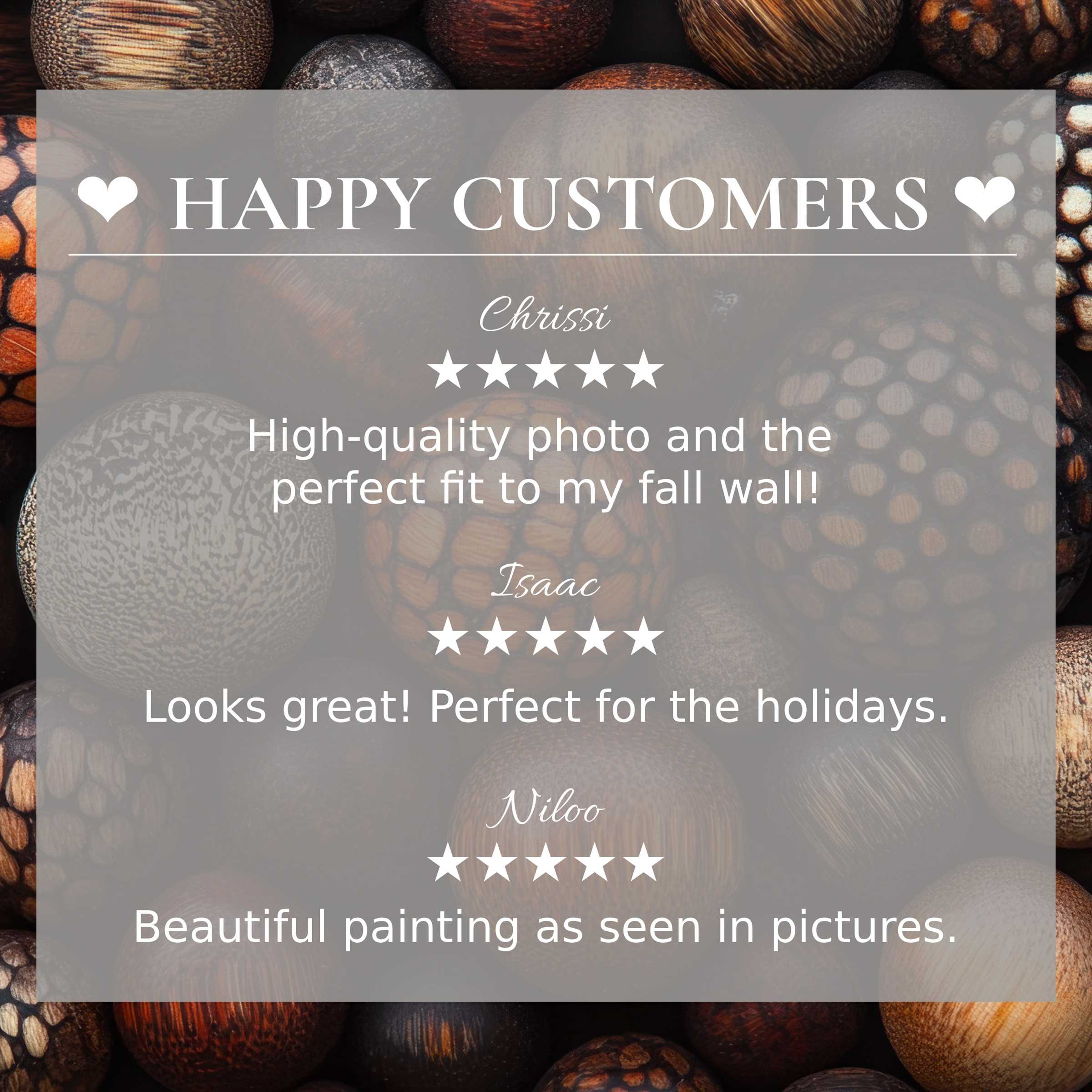 Boho art for Frame TV with textured earth-tone spheres; happy customer reviews build trust and showcase elegance