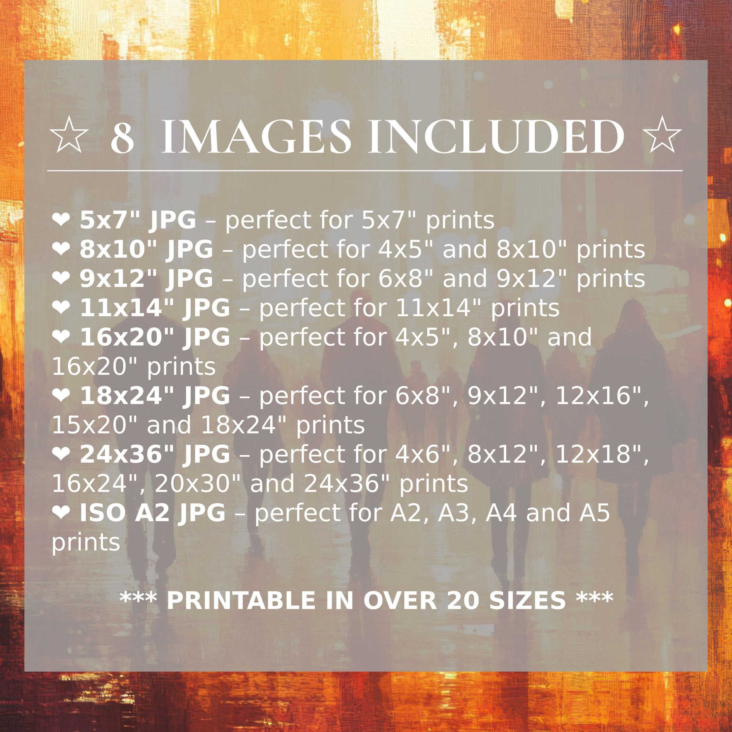 Radiant urban digital print in warm amber tones, offered in 8 high-quality sizes included with download-perfect for elevating modern interiors with versatile, stylish art