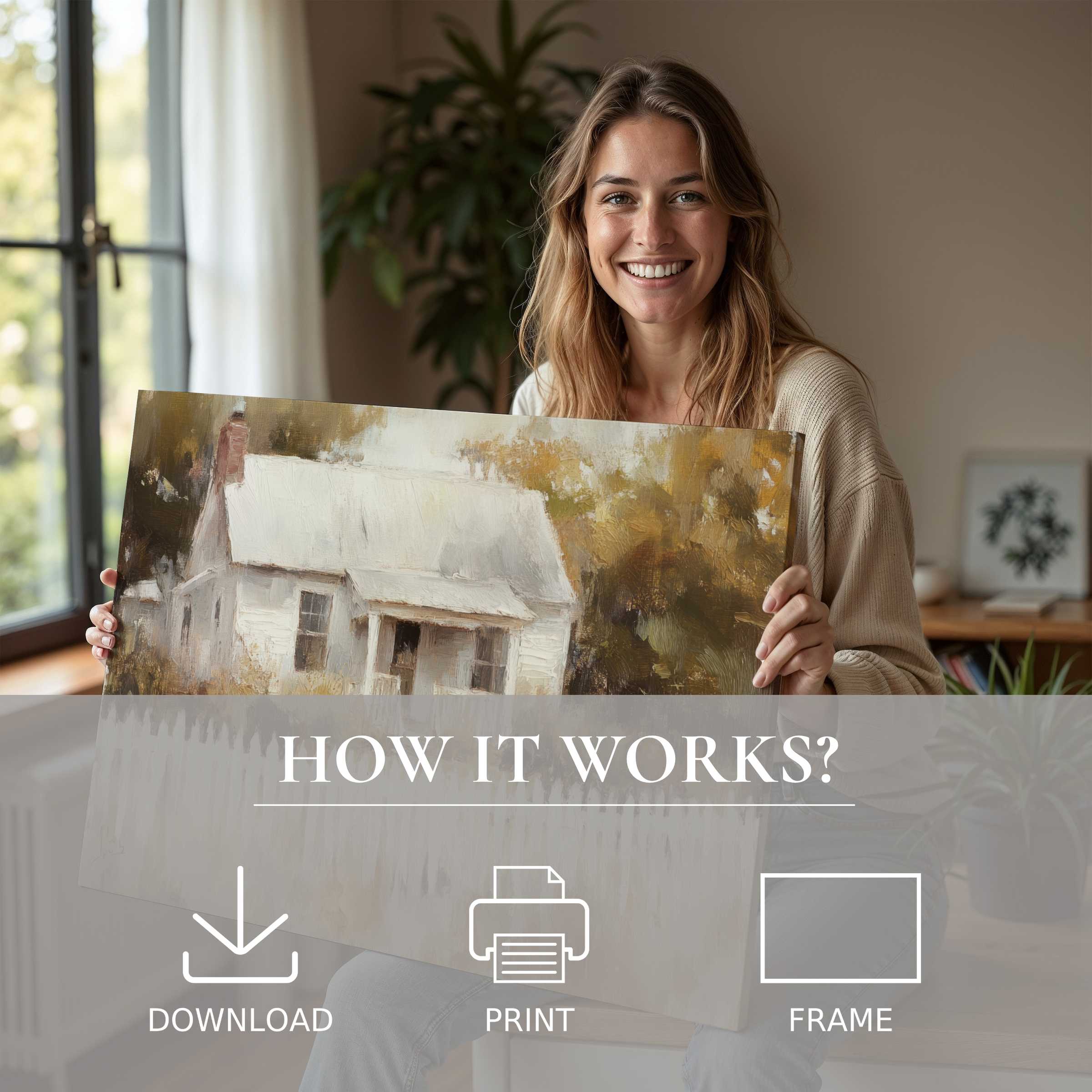 A serene moment of joy as farmhouse digital art print breathes warmth and timeless charm into a modern home