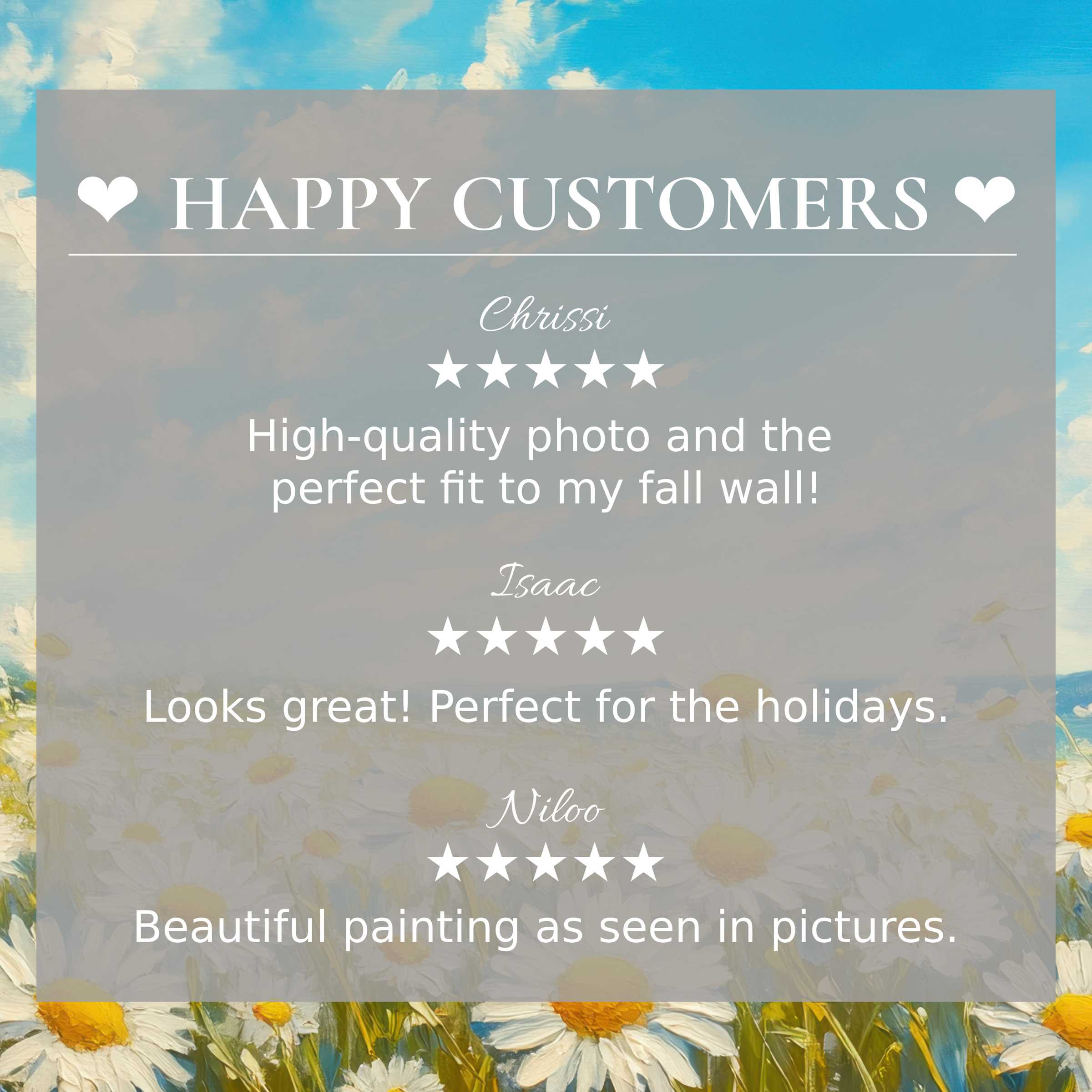 Floral art for Frame TV with abstract sky background, showcasing happy customer reviews enhancing trust and elegance