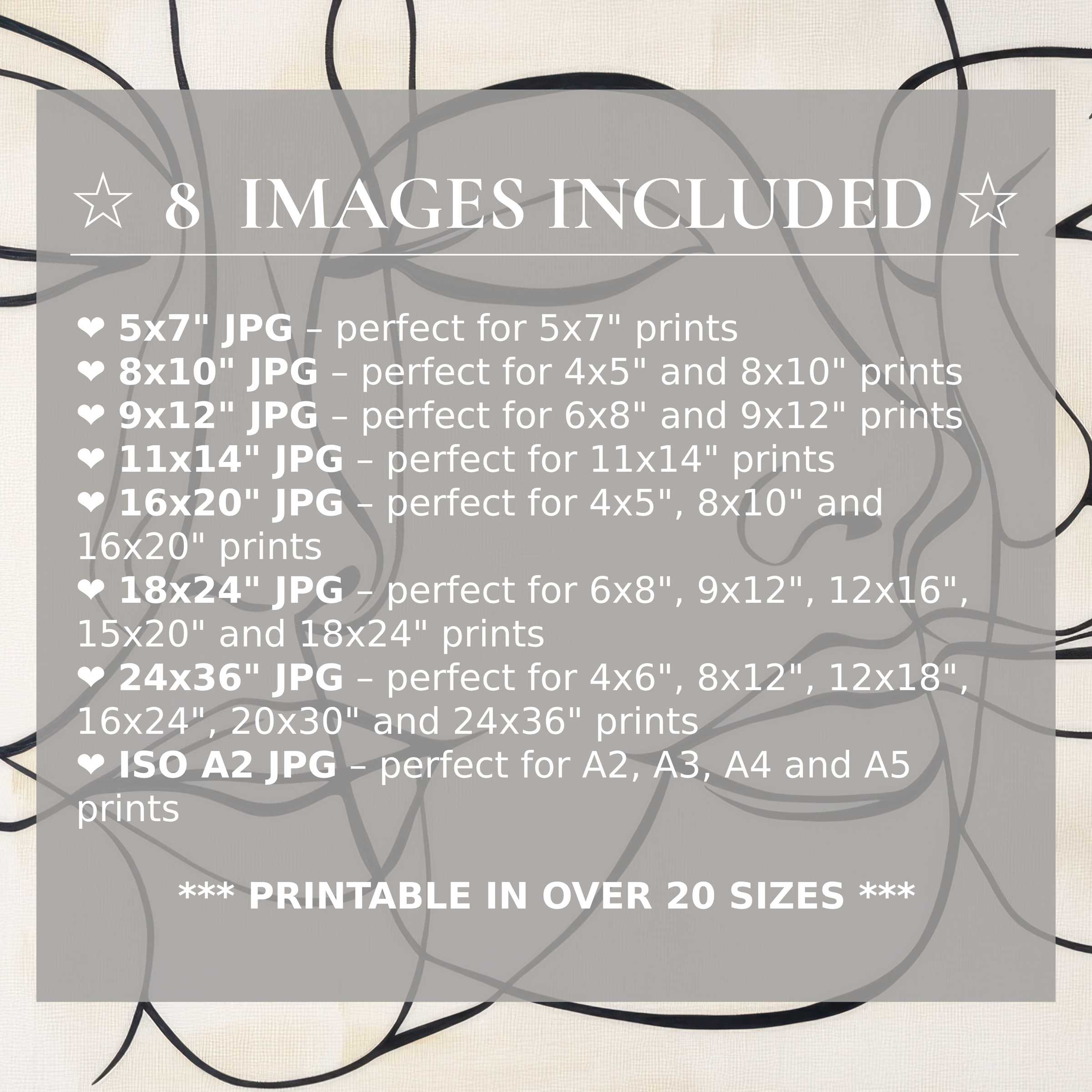 Neutral digital print exuding calming beige and black hues, available in 8 high-quality sizes included, perfect for elevating modern interiors with versatile, sophisticated style