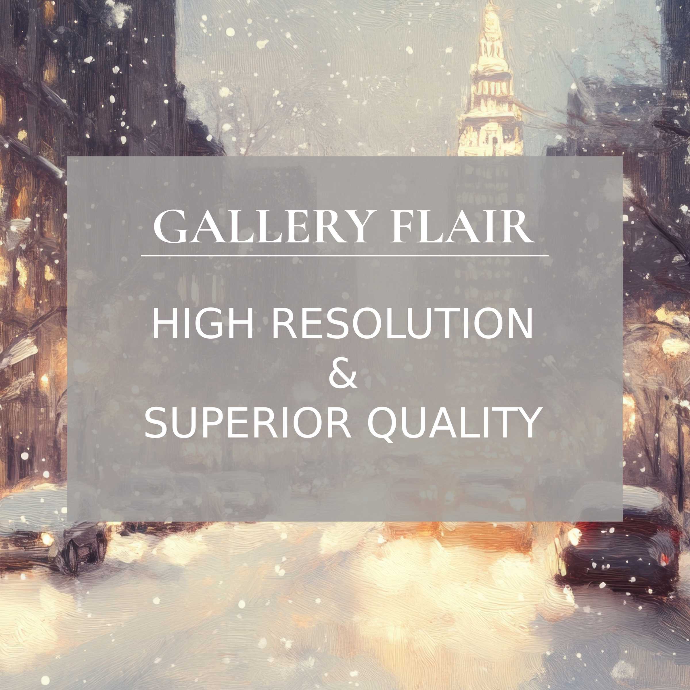 Christmas printable art capturing a serene snowy cityscape, enchanting ambiance with exquisite detail elevating luxe modern decor