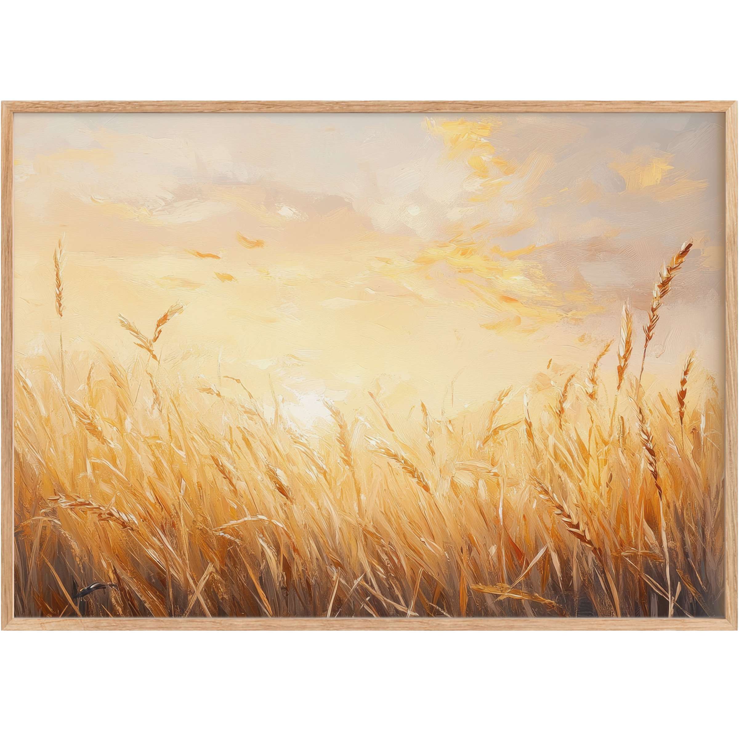 Golden wheat fields bathed in warm sunlight, creating a radiant, vintage printable wall art that elevates serene, stylish spaces