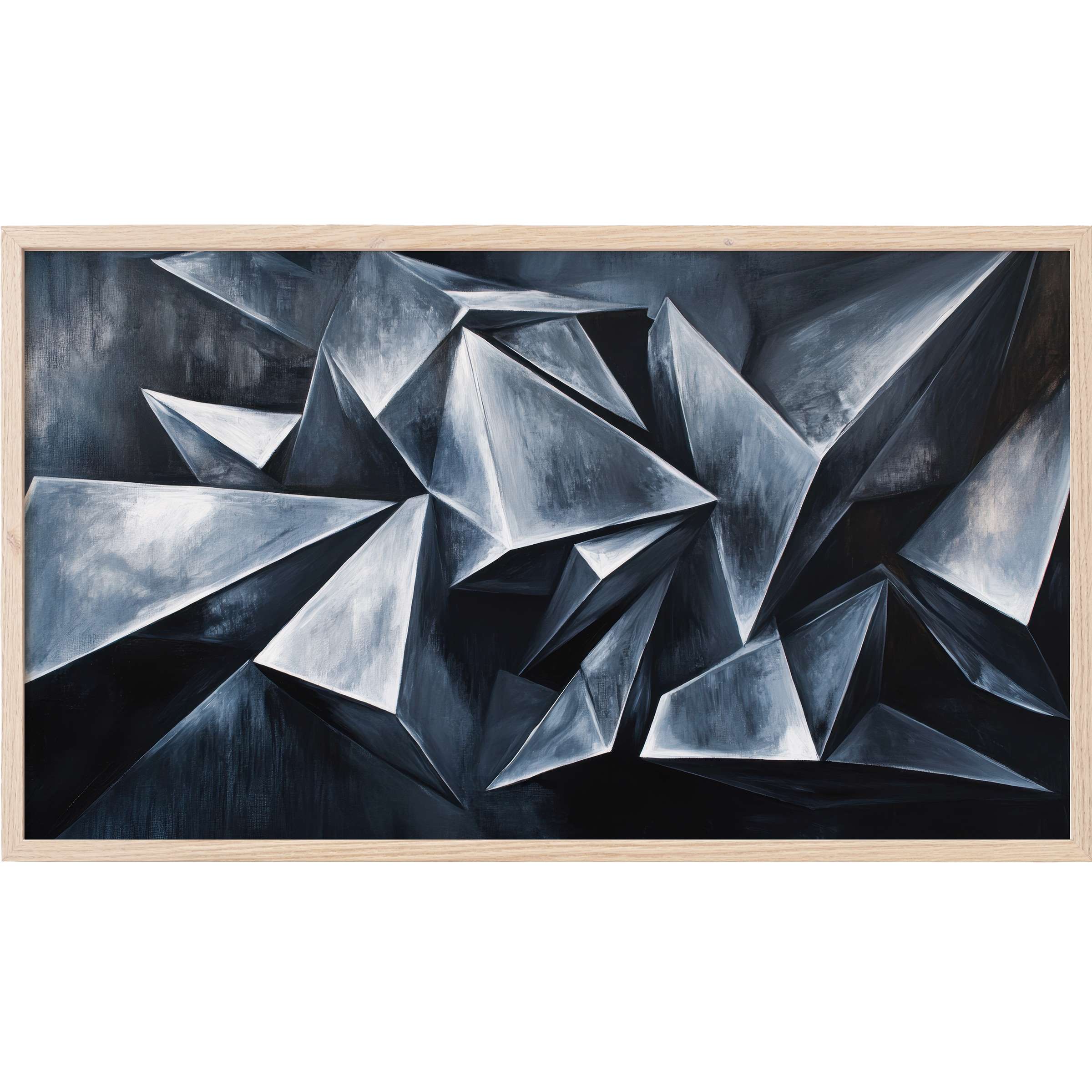 Abstract Frame TV Art featuring sharp geometric forms in sleek grayscale tones with a modern, dynamic elegance
