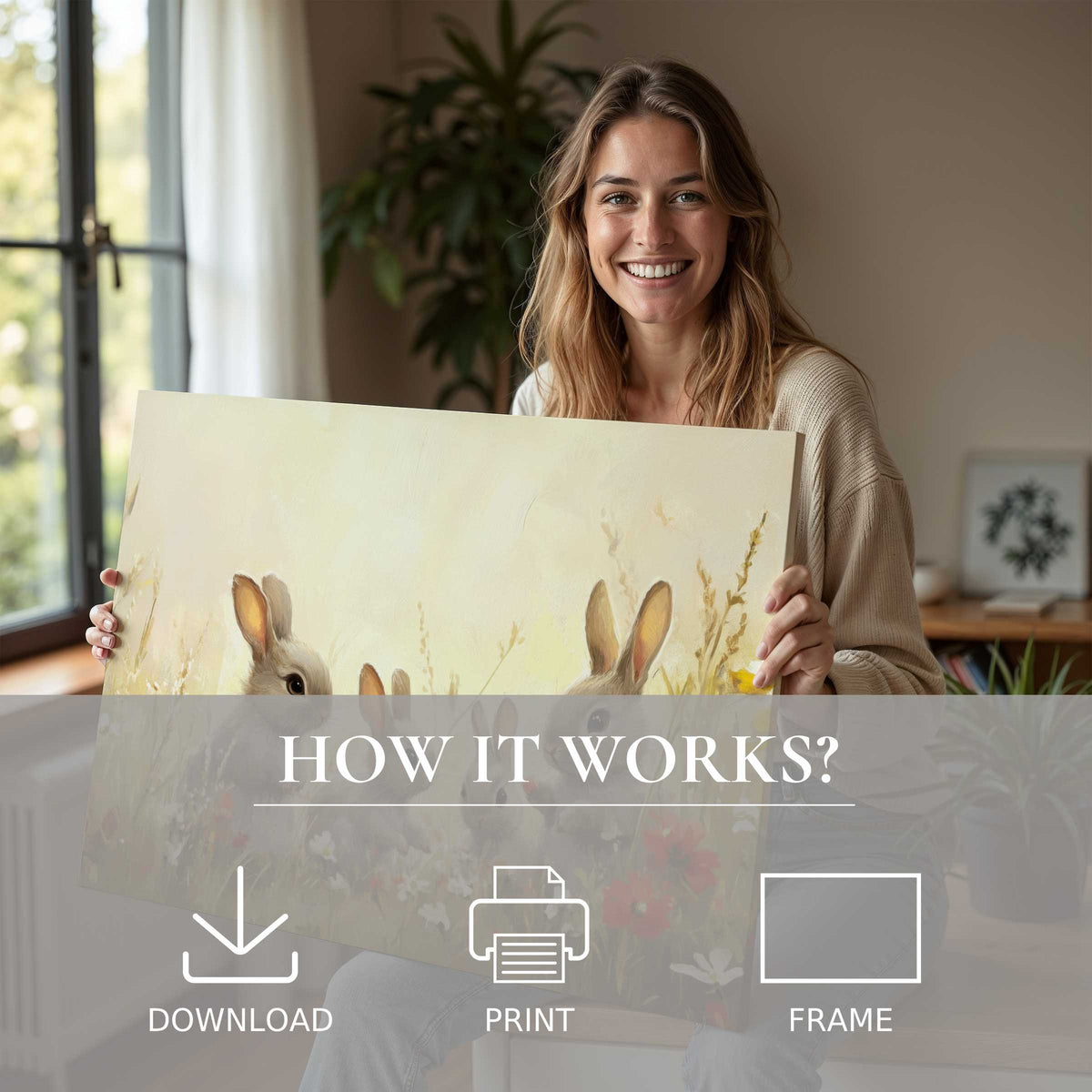 Radiant joy illuminates a modern home as an easter digital art print brings warmth and effortless beauty to living spaces