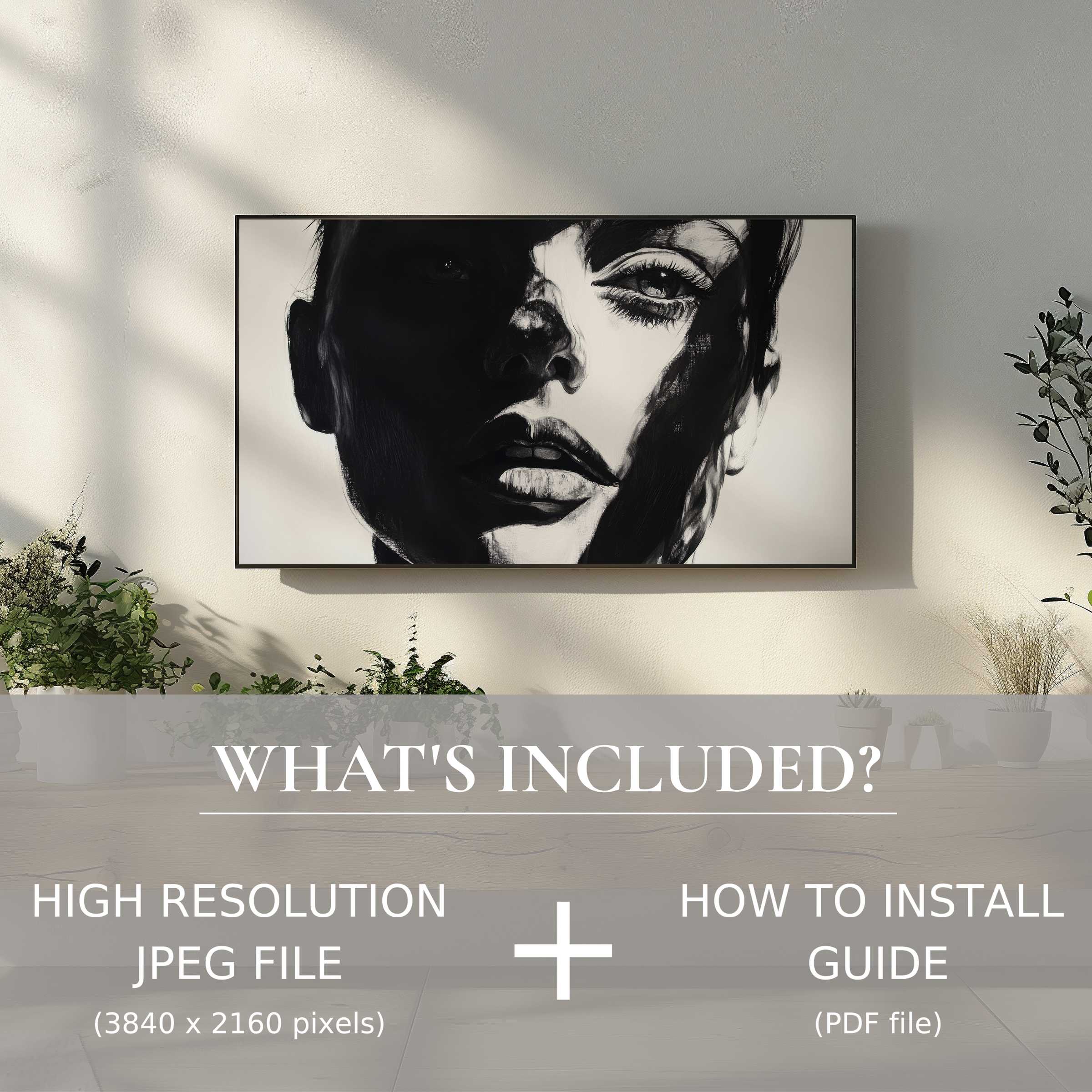 Elegant black and white digital TV art download enhances modern living spaces with easy, stylish digital use and installation guide