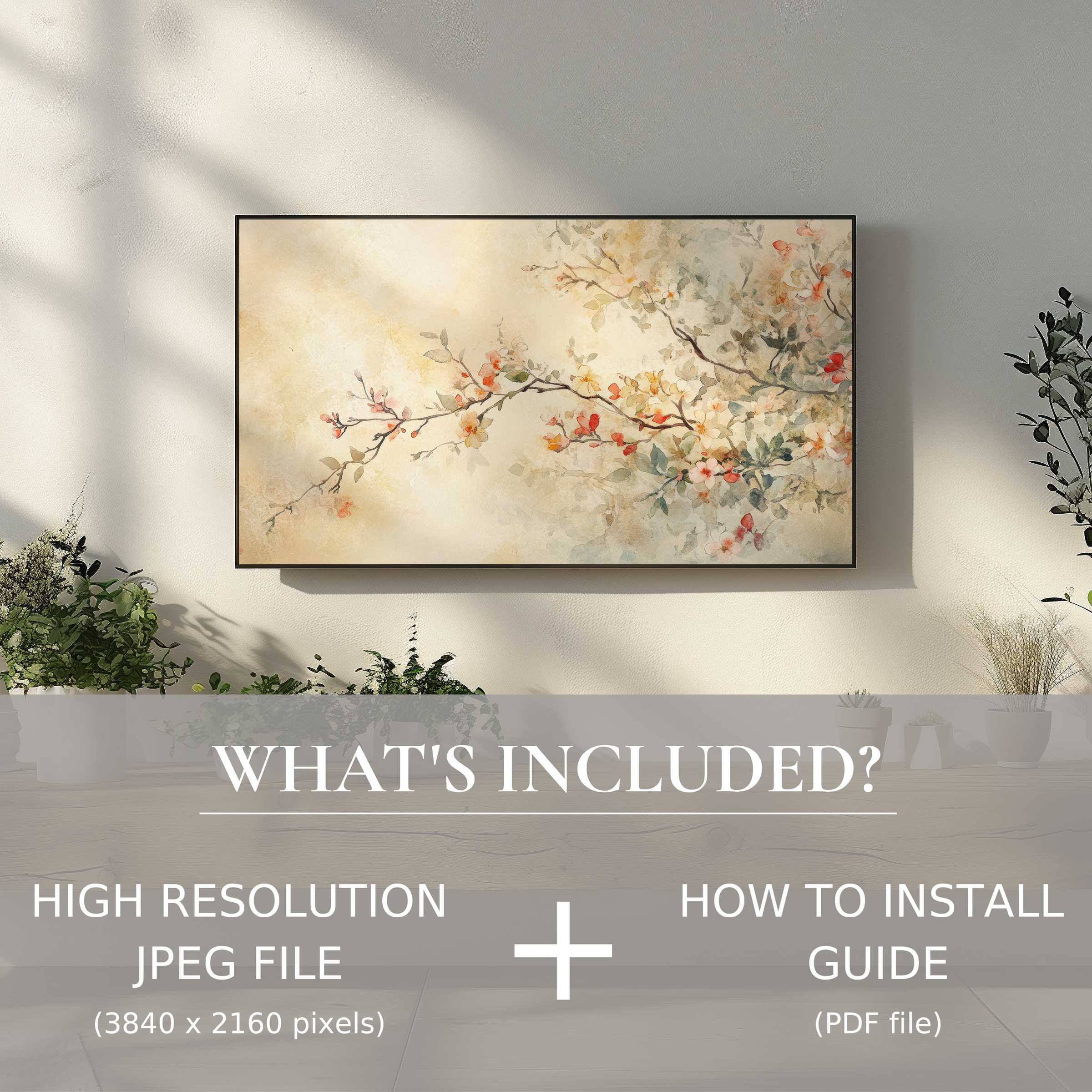Elegant floral digital TV art download enhances modern living spaces with easy digital use and high-resolution charm