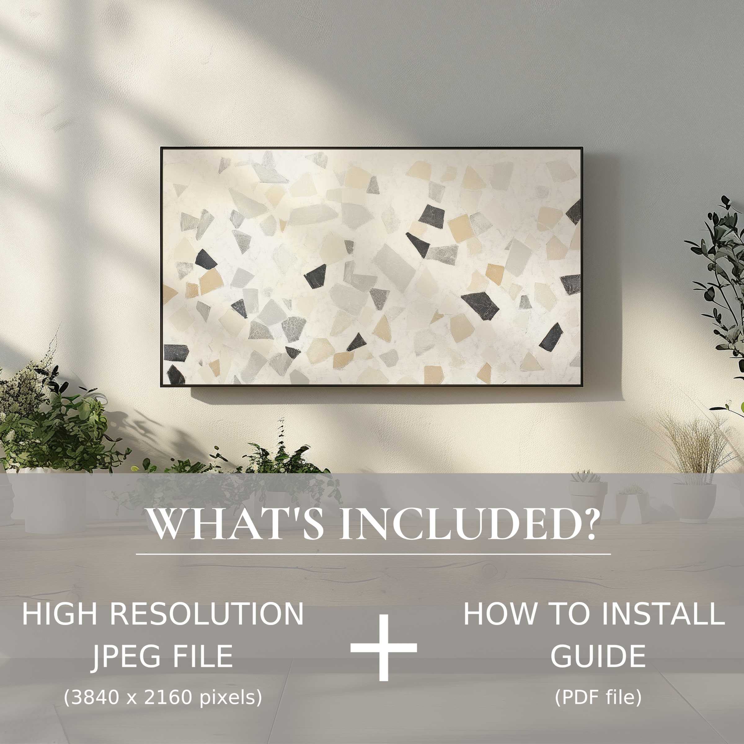 Elegant neutral digital TV art download enhances living spaces with easy digital use and modern abstract charm