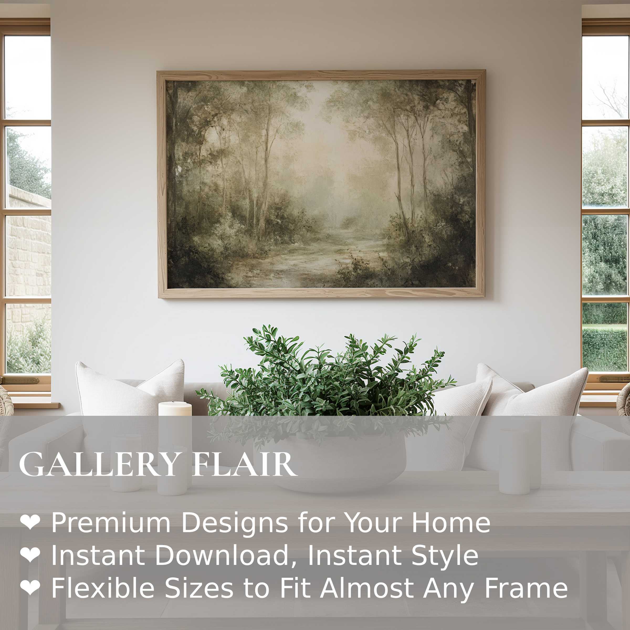 Serene landscape wall art print with muted earth tones, enriching modern minimalist interiors with calming natural elegance