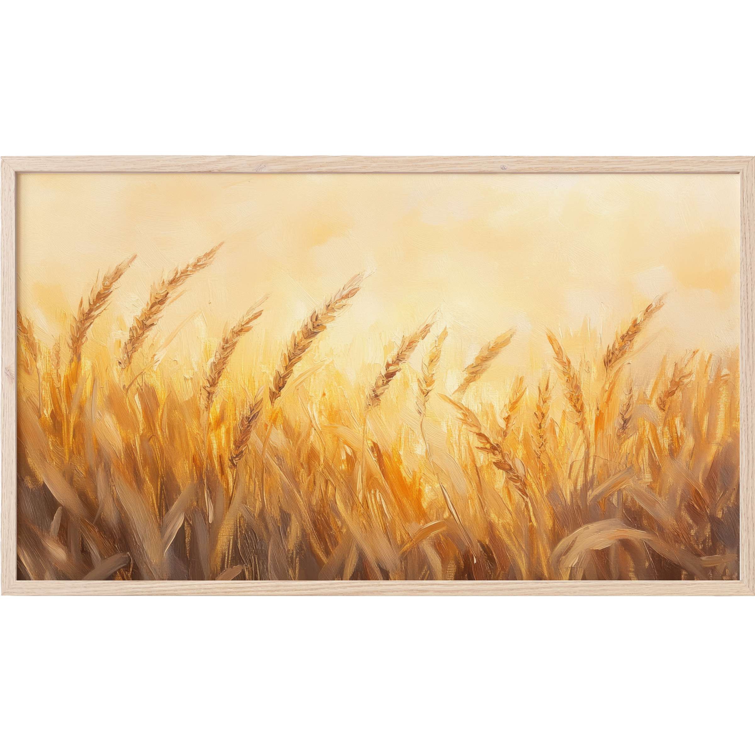 Golden wheat field bathed in warm light with textured brushstrokes in soft tones, summer Frame TV Art