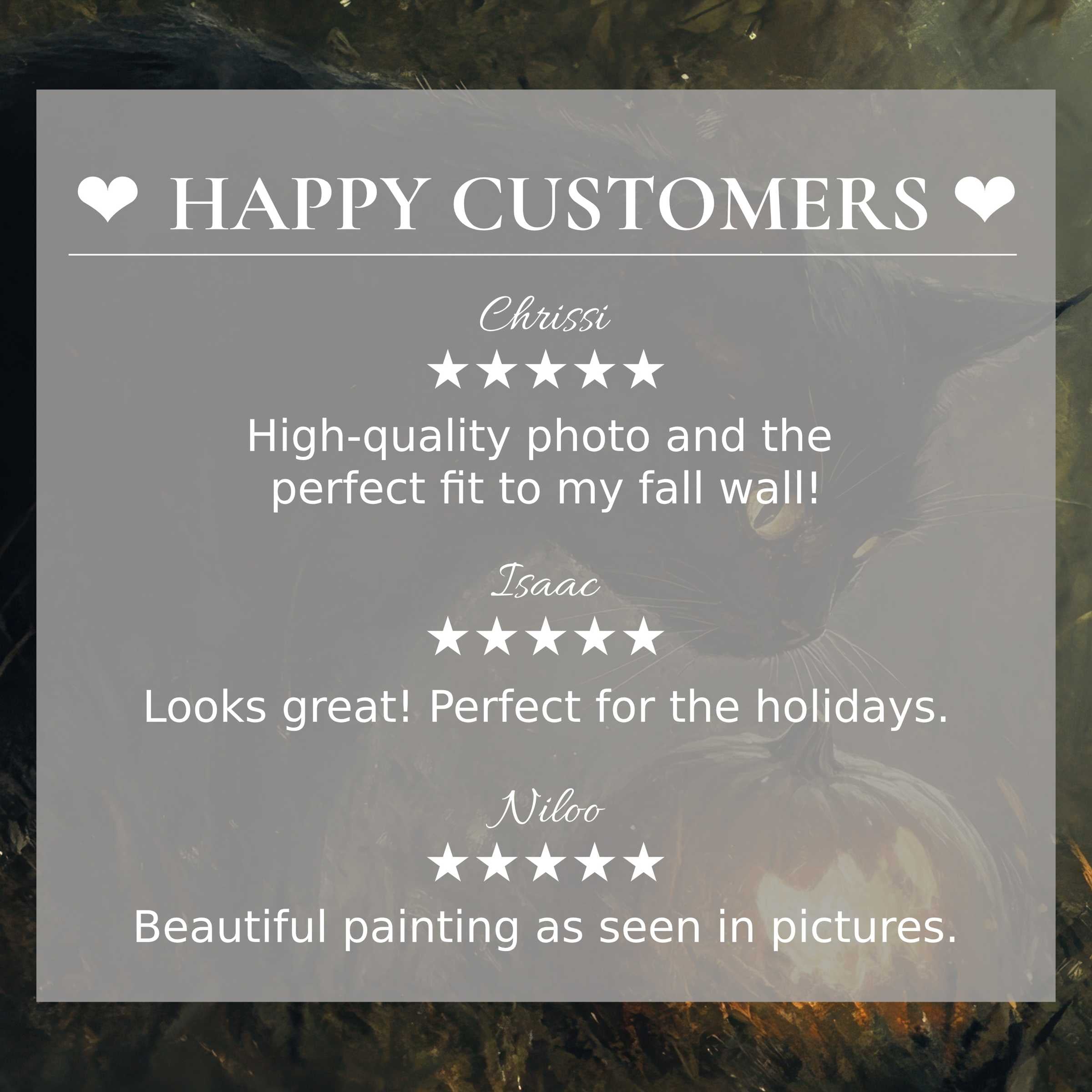 Elegant autumnal background with a black cat and pumpkin, showcasing happy customer reviews for halloween art for Frame TV