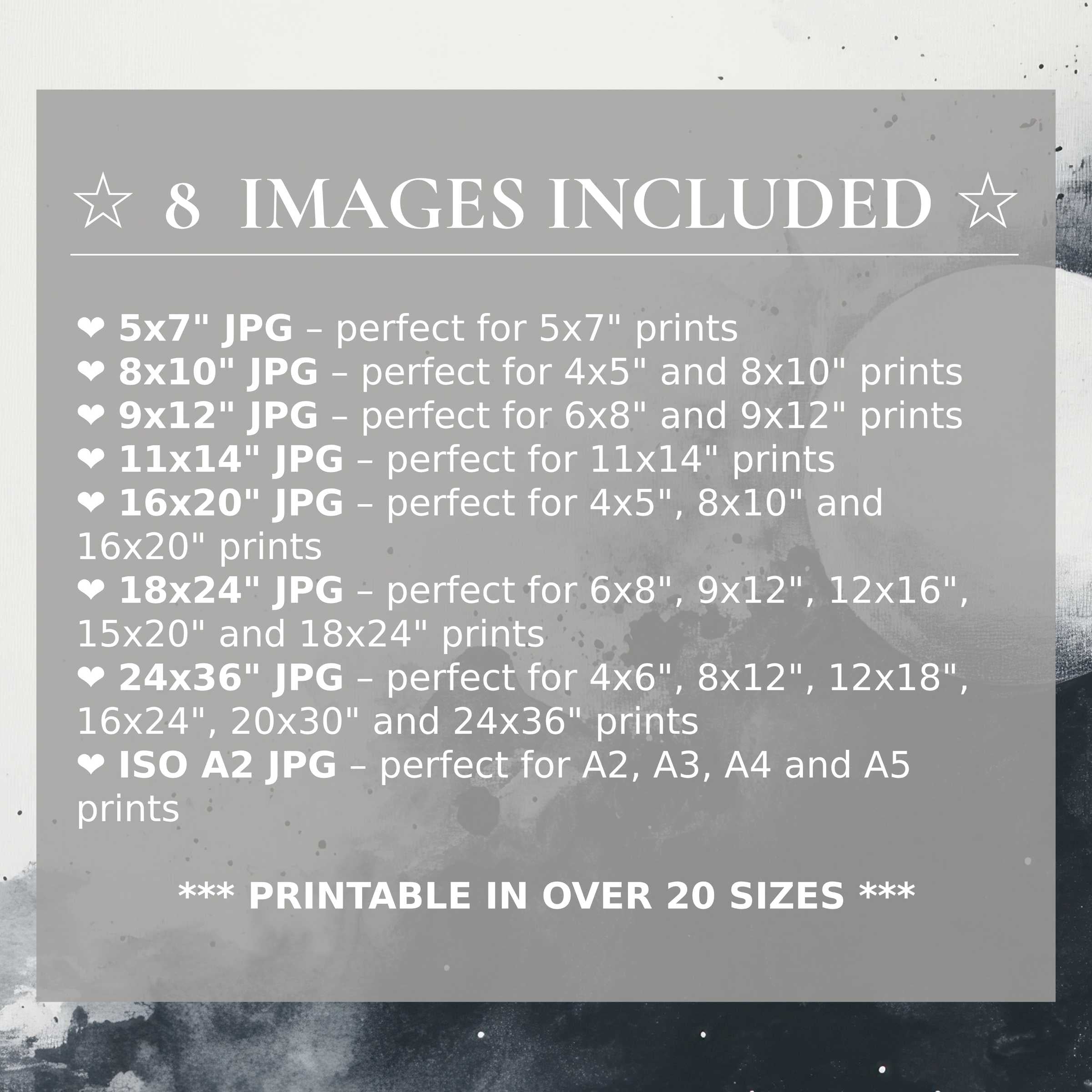 Black and white digital print exuding bold contrast and timeless elegance, delivered in 8 high-quality sizes to enhance modern interiors with versatile, sophisticated style