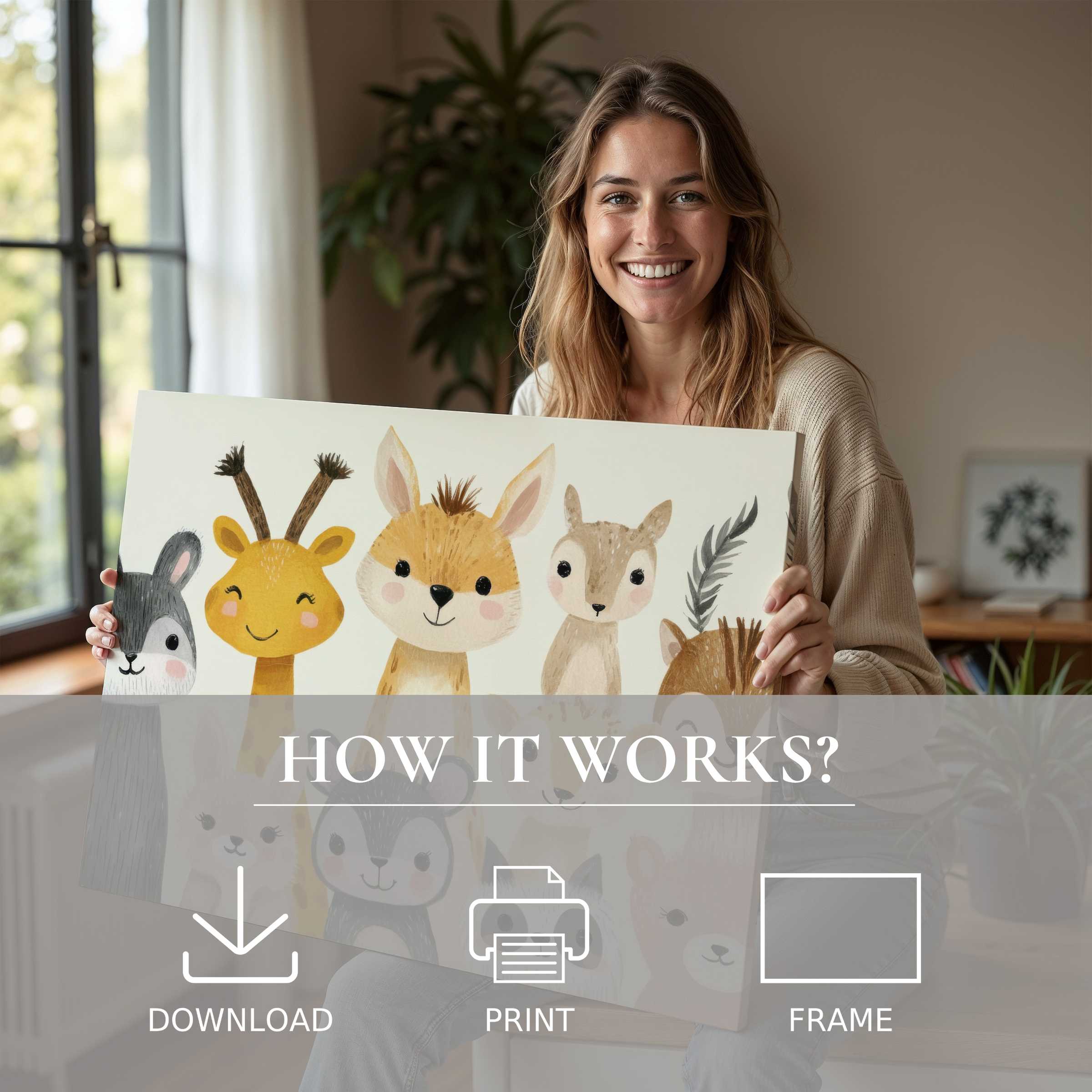 Radiant joy illuminates a modern home where nursery digital art print invites warmth, connection, and effortless elegance