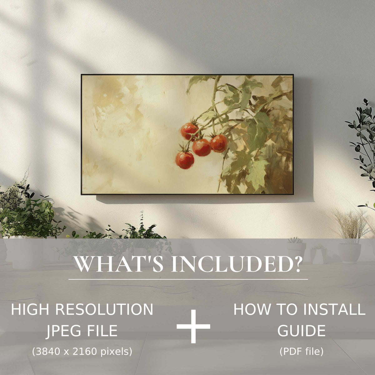 Elegant botanical digital TV art download with easy digital use, enhancing modern living spaces with natural charm