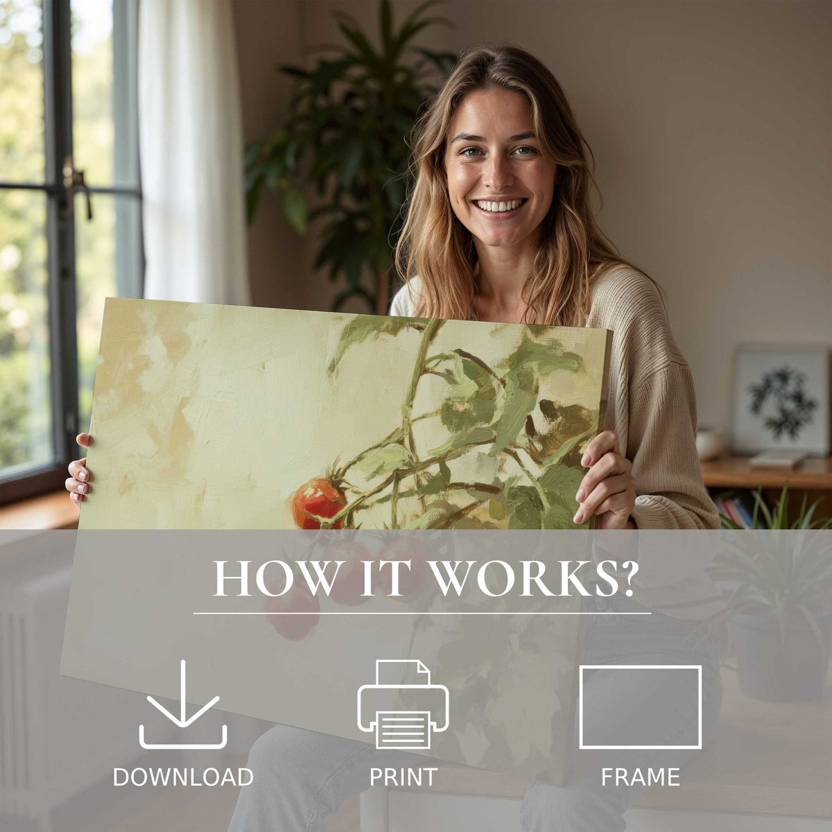 Elegant Botanical digital art print bringing warmth and joy, perfectly curated for a serene, stylish home sanctuary