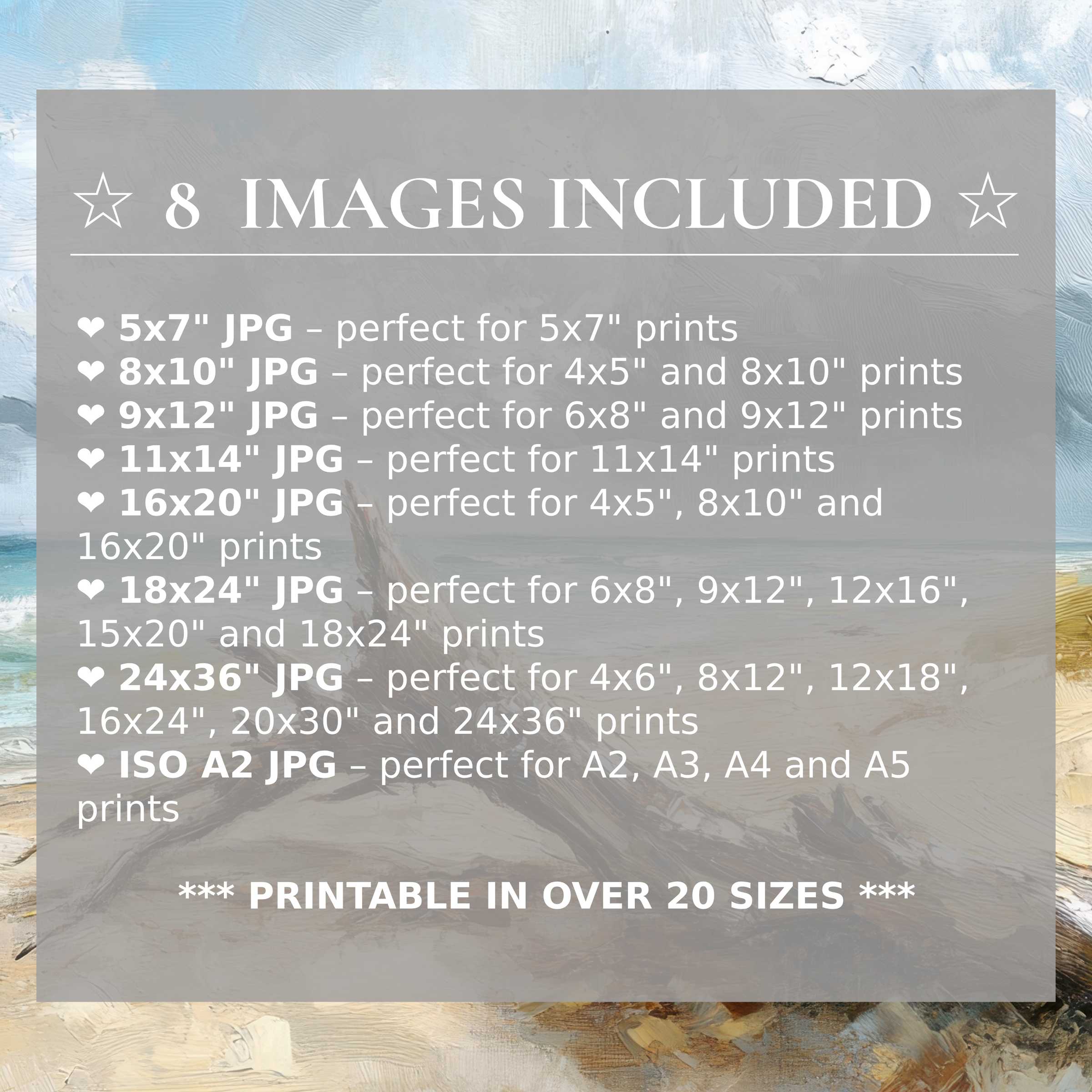 Radiant beach digital print in serene blues and warm sands, delivered in 8 high-quality sizes to elevate modern interiors with versatile elegance