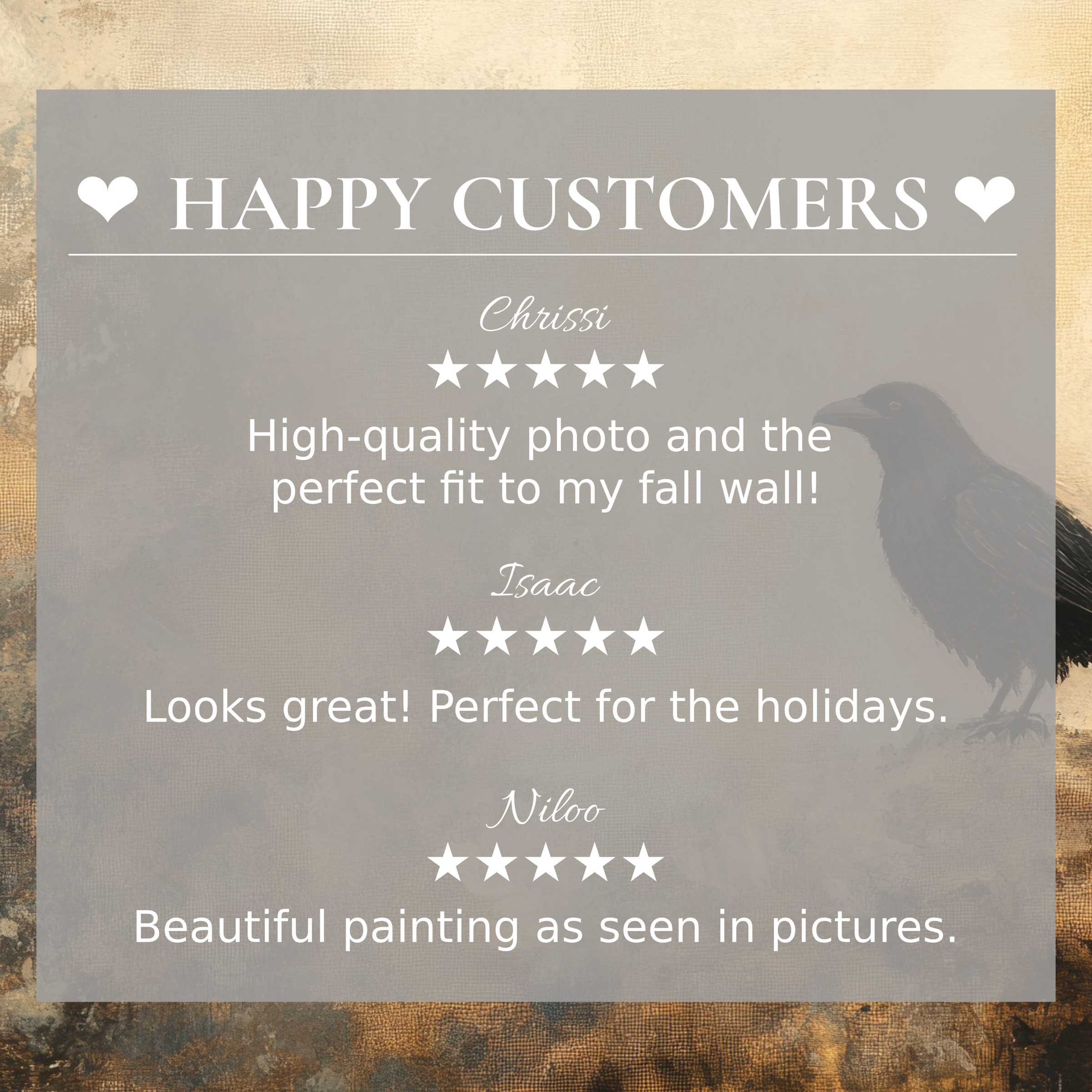 Elegant raven art with muted autumn hues highlights happy customer reviews for refined halloween art for Frame TV