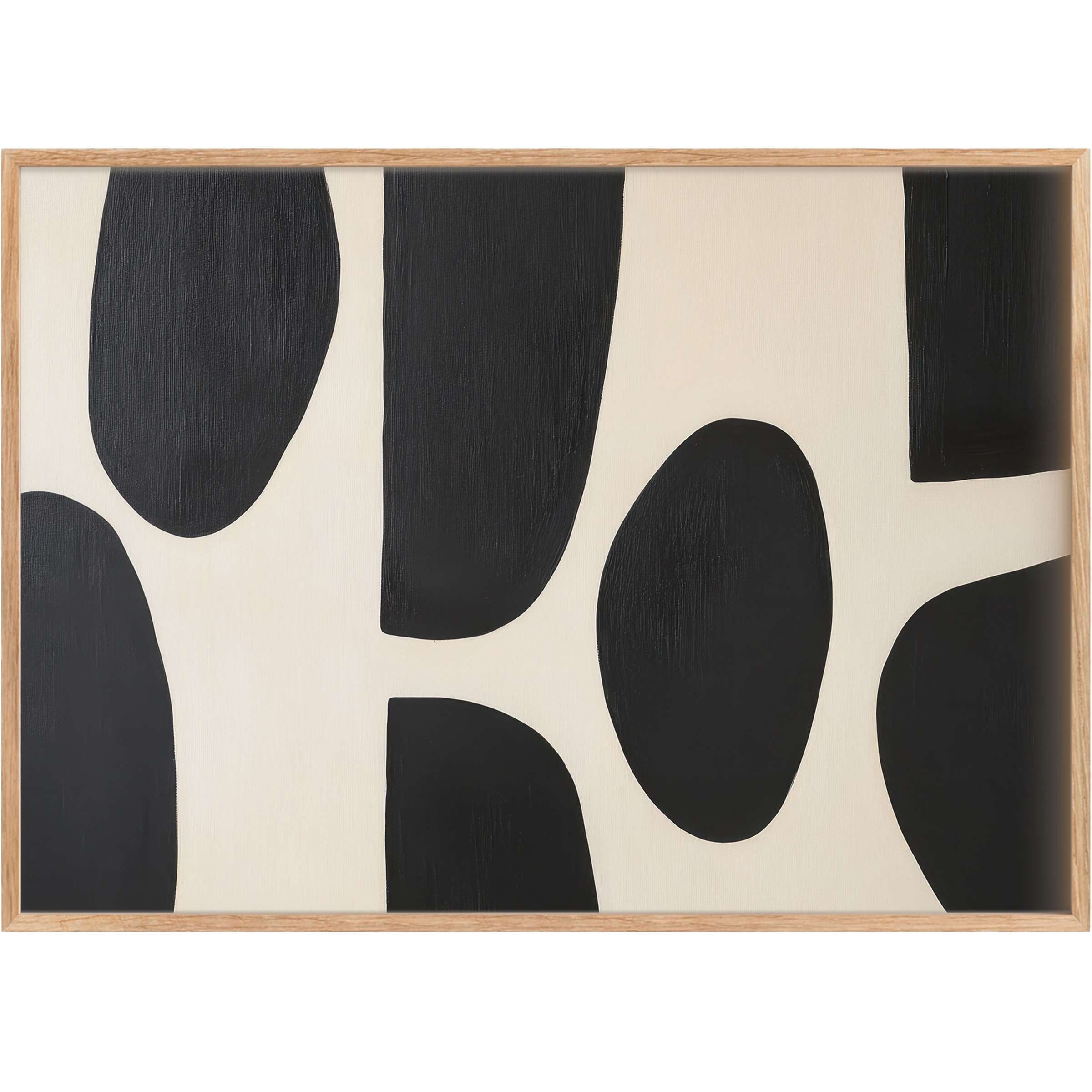 Elegant abstract printable wall art with bold black shapes on soft cream, creating a sophisticated, calming mood for modern interiors