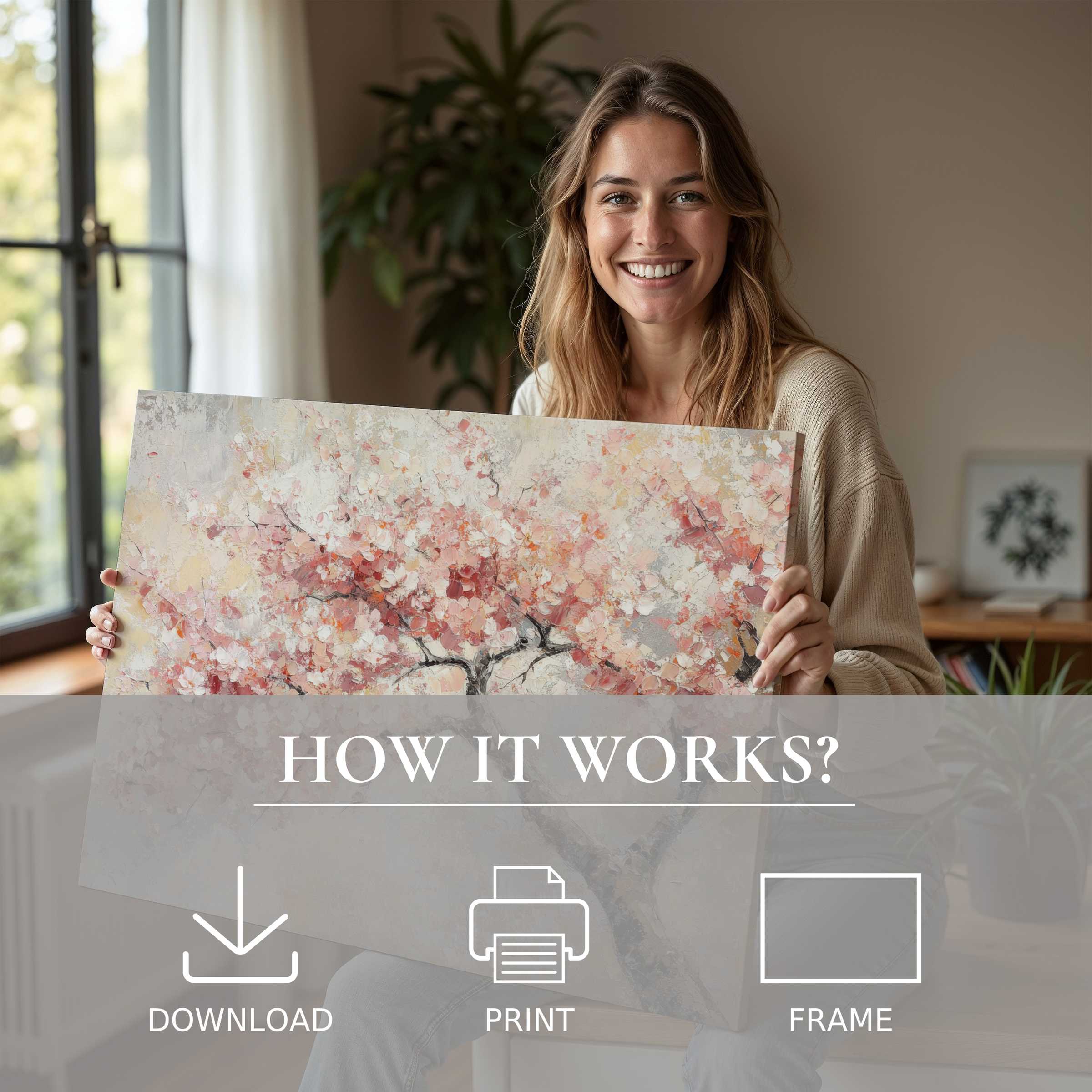 Radiant tree digital art print embraced in a modern home, evoking joy and connection through effortless style