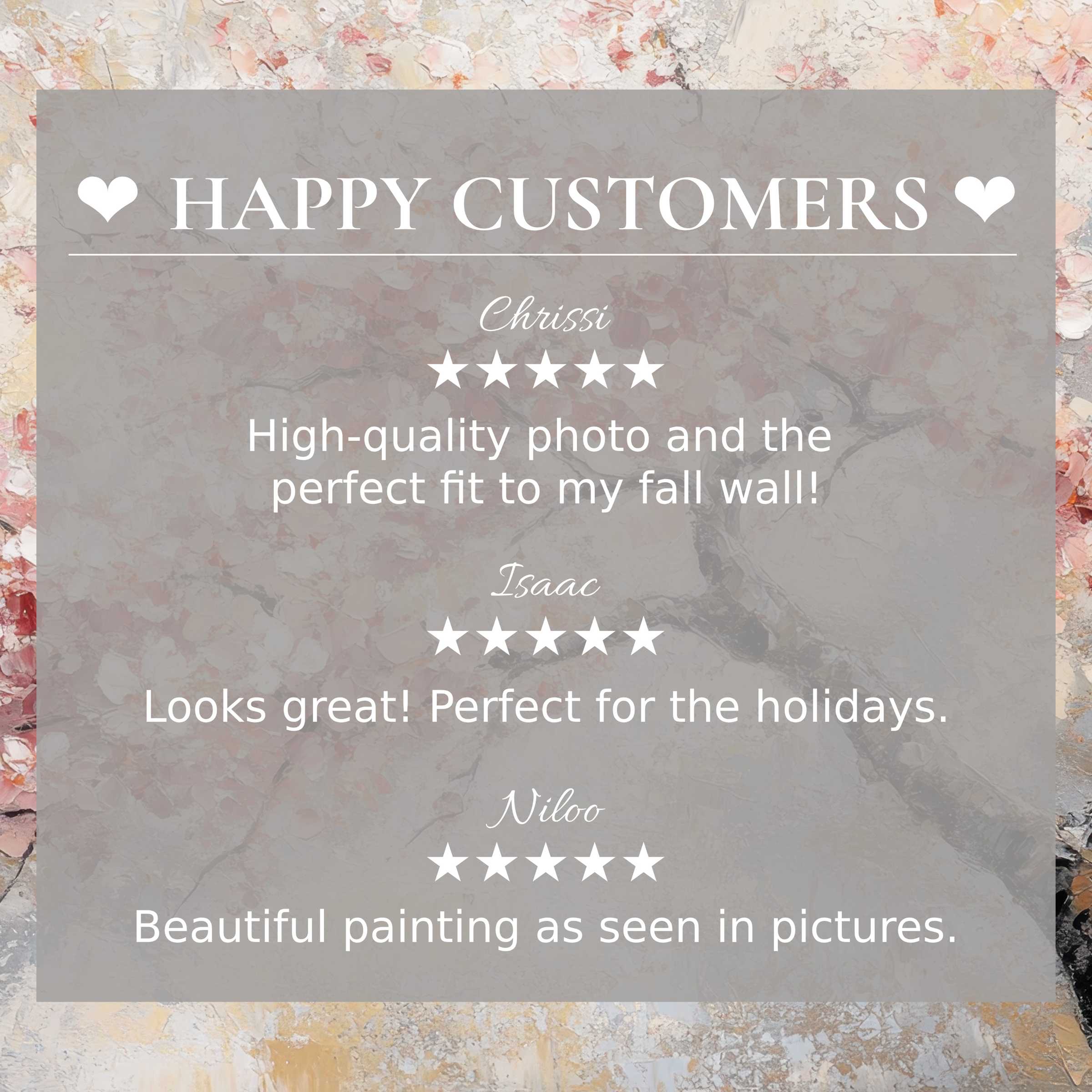 Elegant trees art for Frame TV with abstract sunset hues, highlighting positive reviews and a happy customer feel