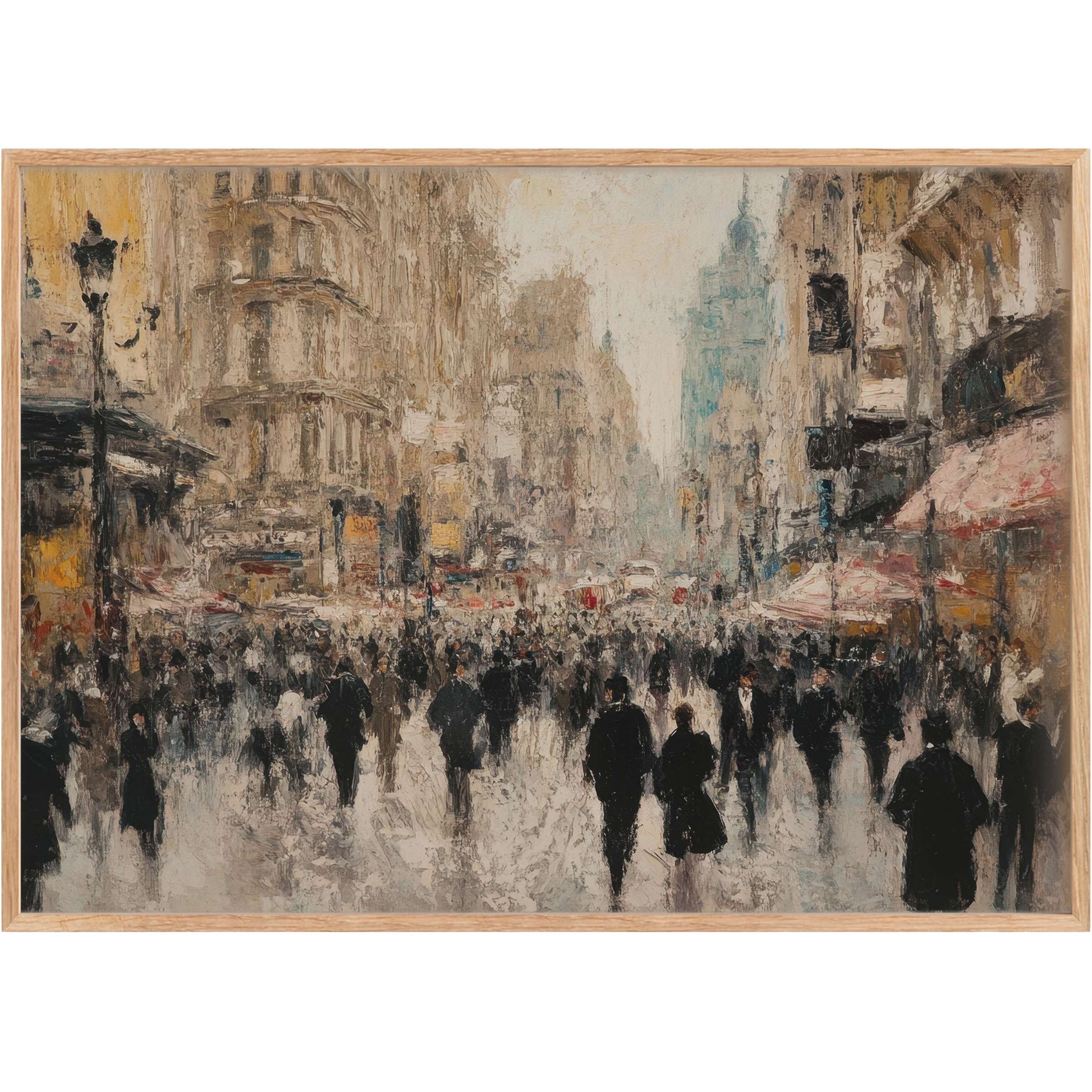 Muted earth tones and soft blues converge in this urban printable wall art, evoking a reflective, timeless cityscape that enriches sophisticated interiors