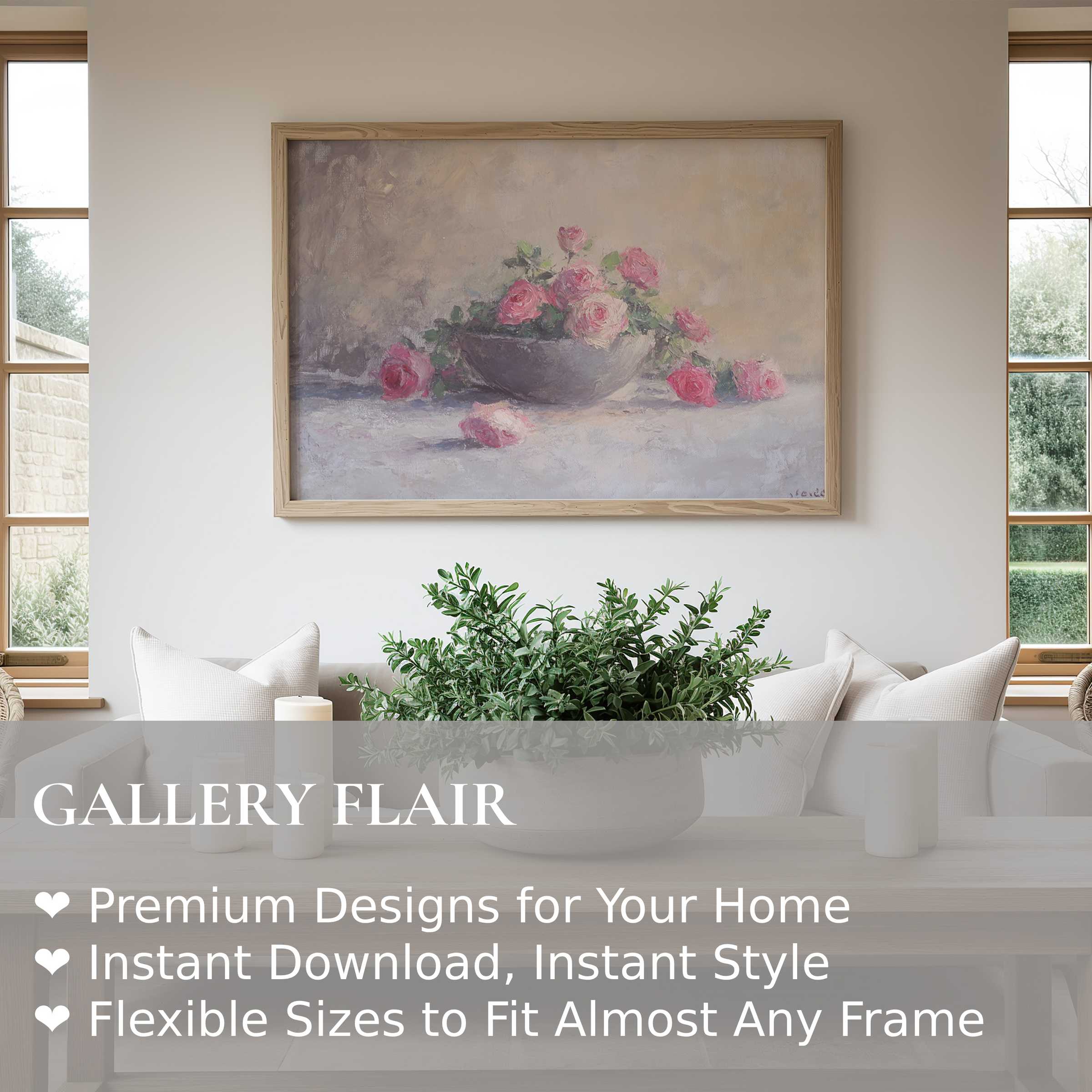 Botanical wall art print featuring soft pink roses in a muted, calming palette, enhancing modern minimalist interiors with serene elegance