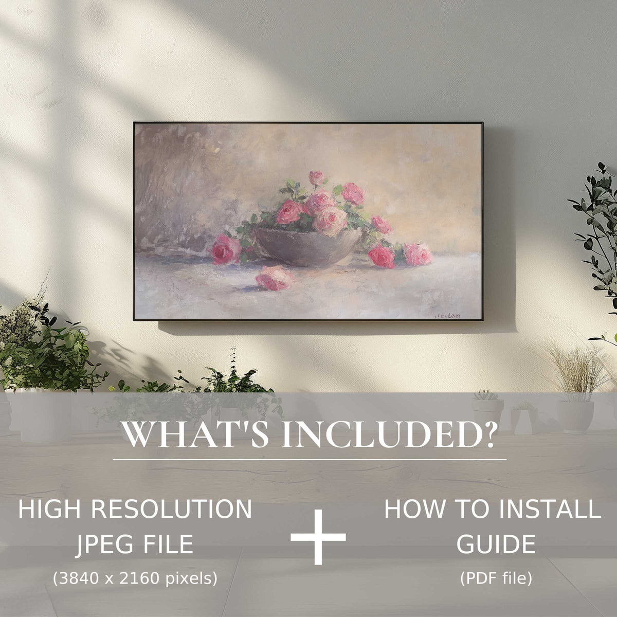 Elegant botanical digital TV art download enhances modern living spaces with easy digital use and high-res floral charm