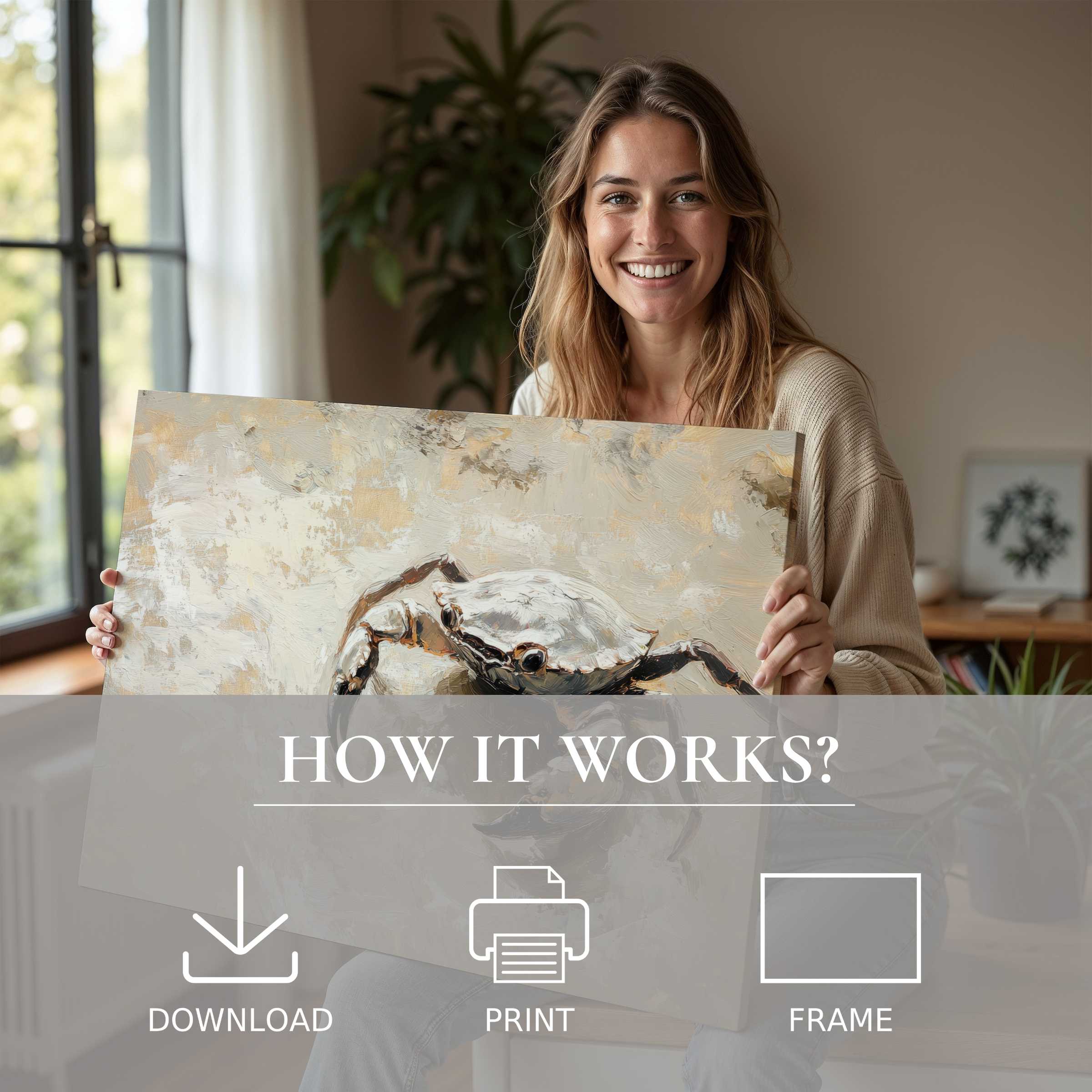 Coastal digital art print bringing serene, joyful connection to modern living spaces through effortless, elegant home display