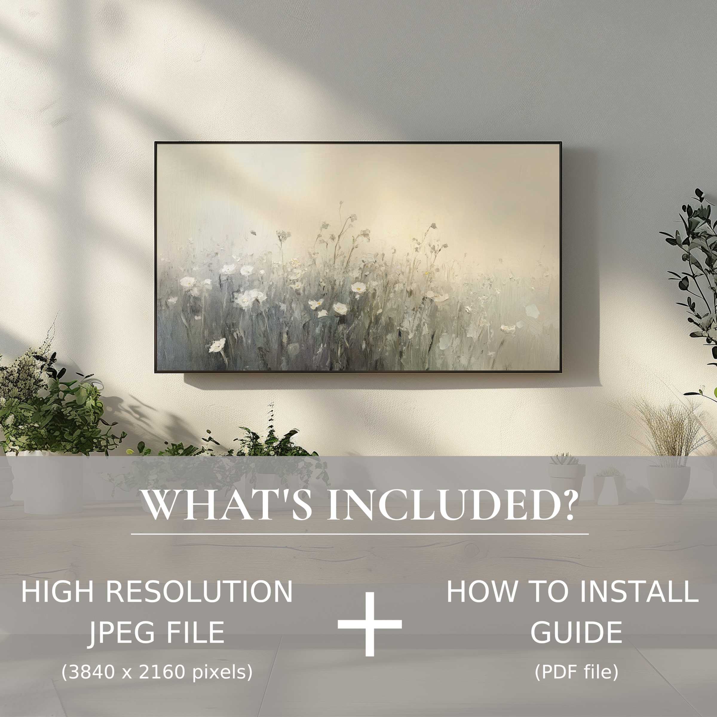 Elegant spring digital TV art download perfect for easy decor uplift, enhancing your living space with serene floral beauty