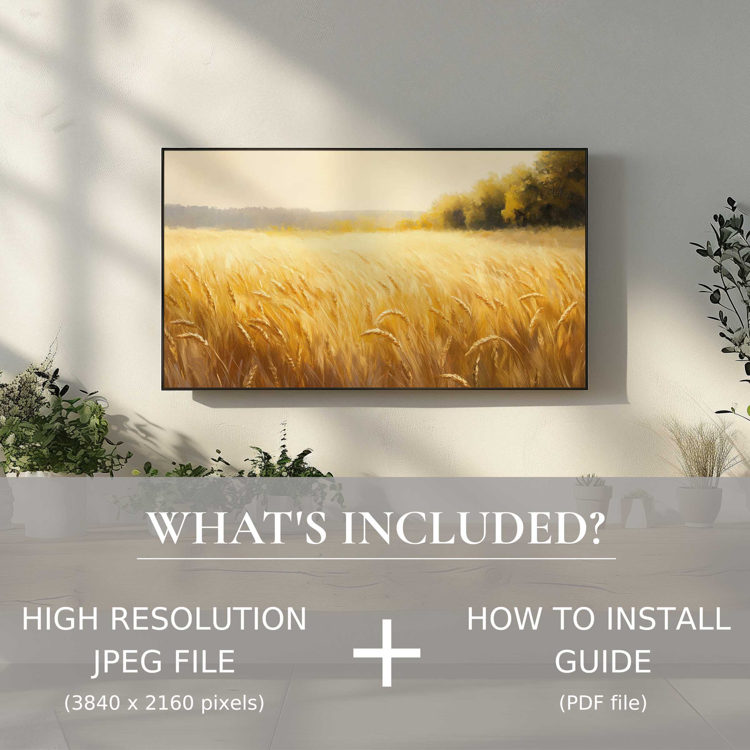 Elegant landscape digital TV art download enhances your living space with easy digital use and warm, modern tones