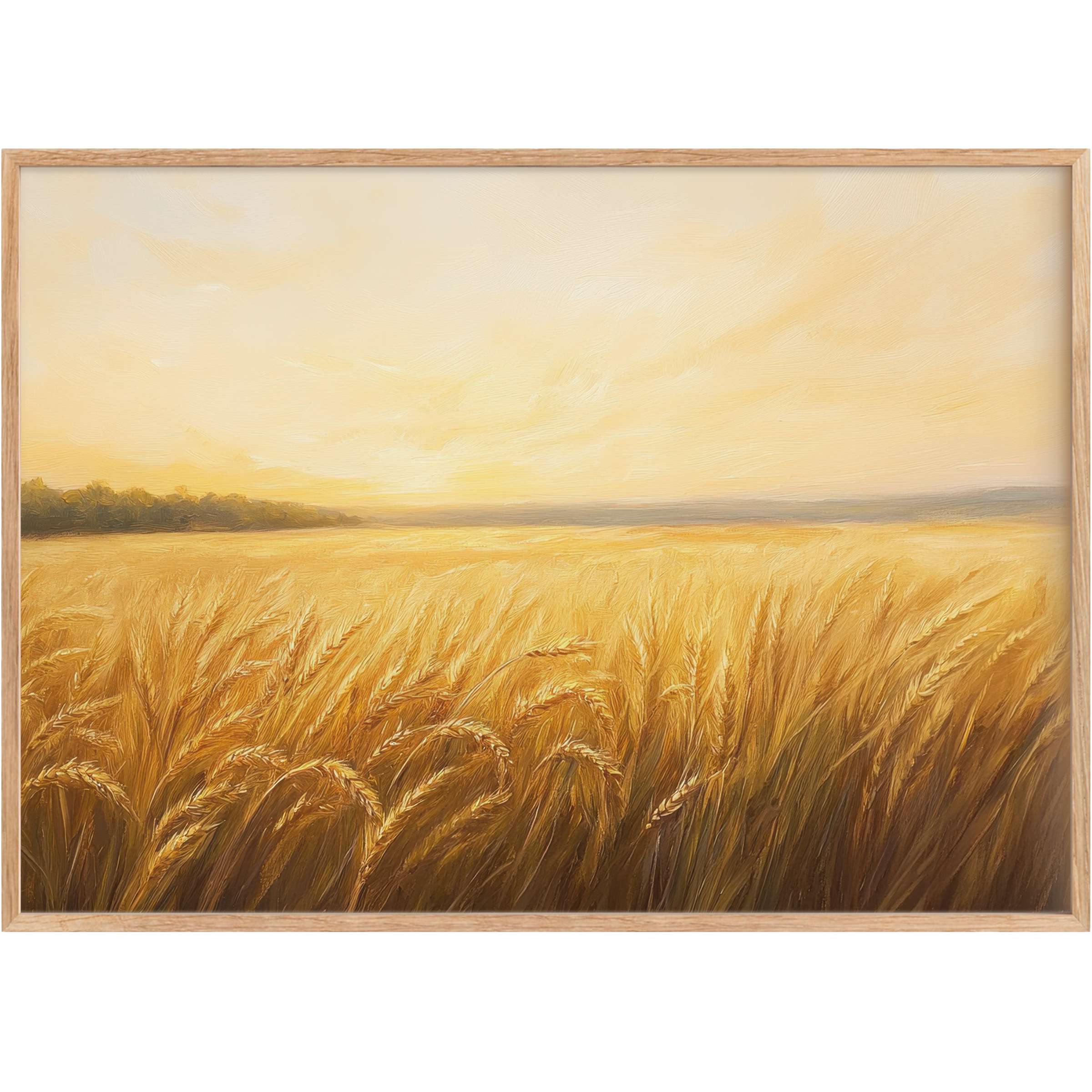 Golden wheat fields bask in warm amber light, evoking a radiant, serene mood for stylish summer printable wall art
